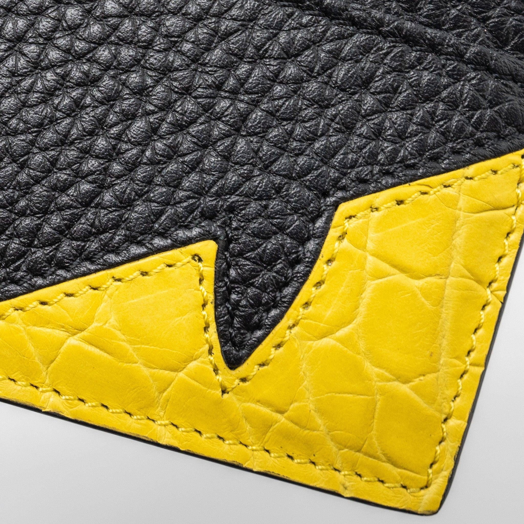 FENDI CONNER BUGS BUSINESS CARD HOLDER CALFSKIN/CROCODILE BLACK /YELLOW