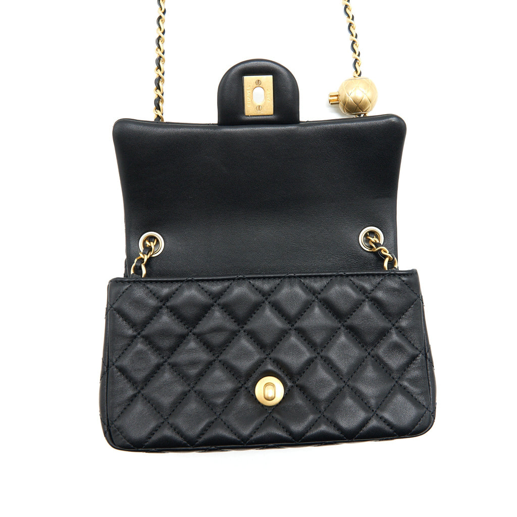 CHANEL 22C PEARL CRUSH MINI RECTANGULAR LAMBSKIN BLACK GHW (MICROCHIP)
