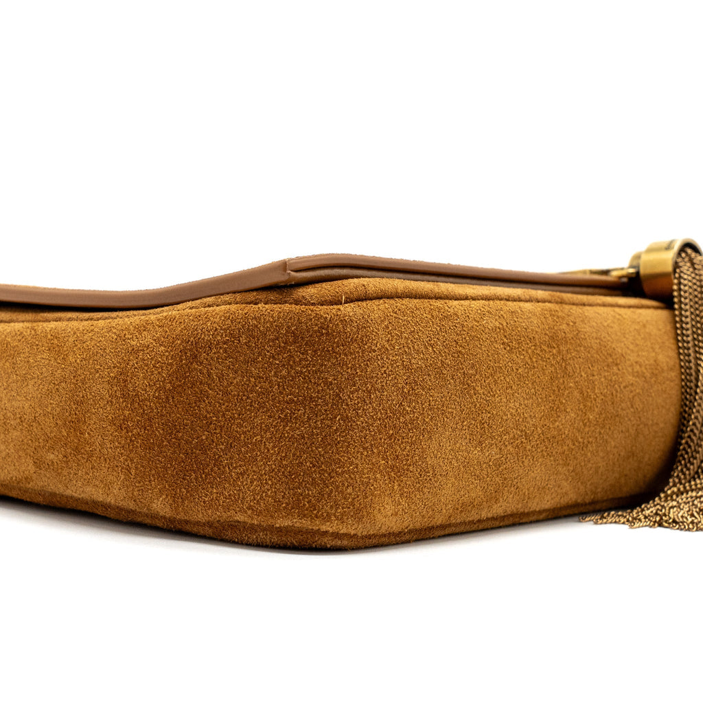 SAINT LAURENT KATE TASSEL CROSSBODY BAG SUEDE BROWN GHW