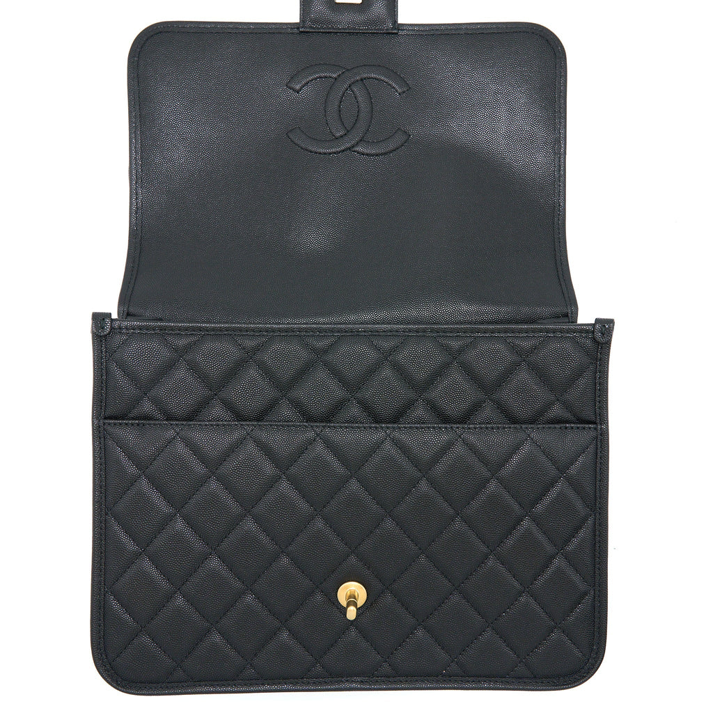 CHANEL 22K LARGE BACKPACK CAVIAR BLACK BRUSHED GHW (MICROCHIP)