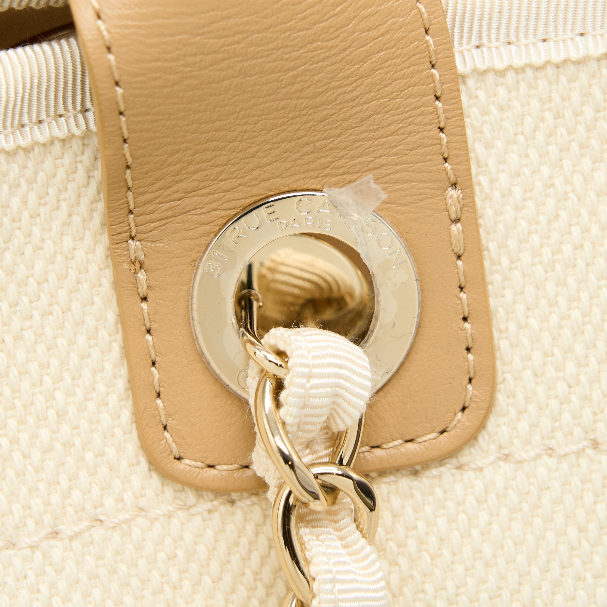 CHANEL DEAUVILLE TOTE BAG CANVAS LIGHT BEIGE LGHW