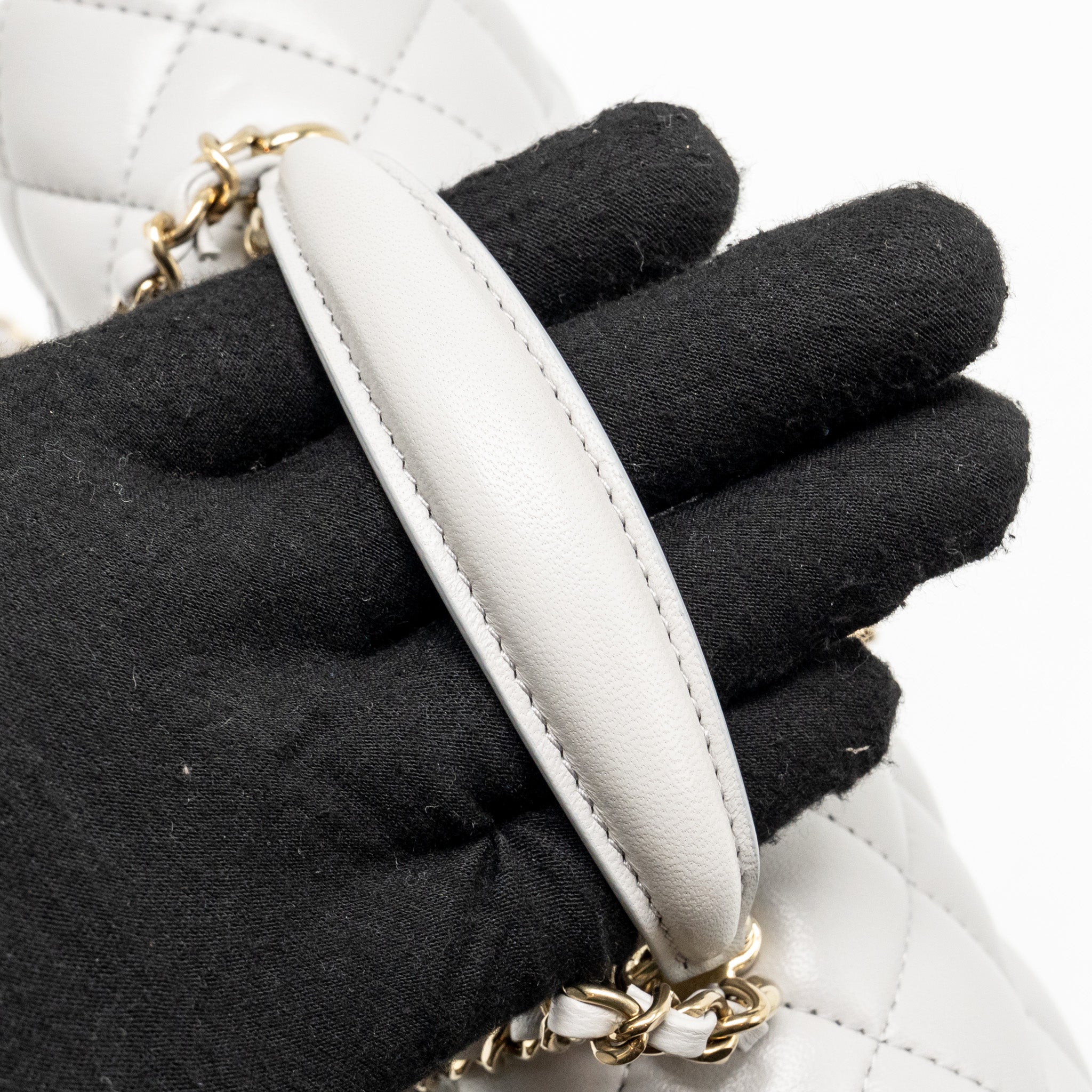 CHANEL TOP HANDLE MINI RECTANGULAR FLAP BAG LAMBSKIN LIGHT GREY LGHW (MICROCHIP)
