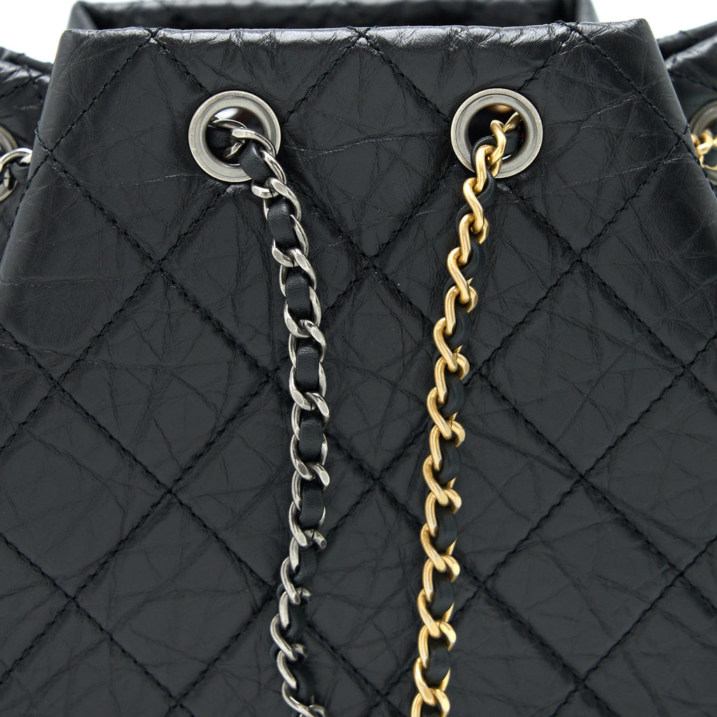 CHANEL SMALL GABRIELLE BACKPACK AGED CALFSKIN BLACK MULTICOLOUR HARDWARE (MICROCHIP)