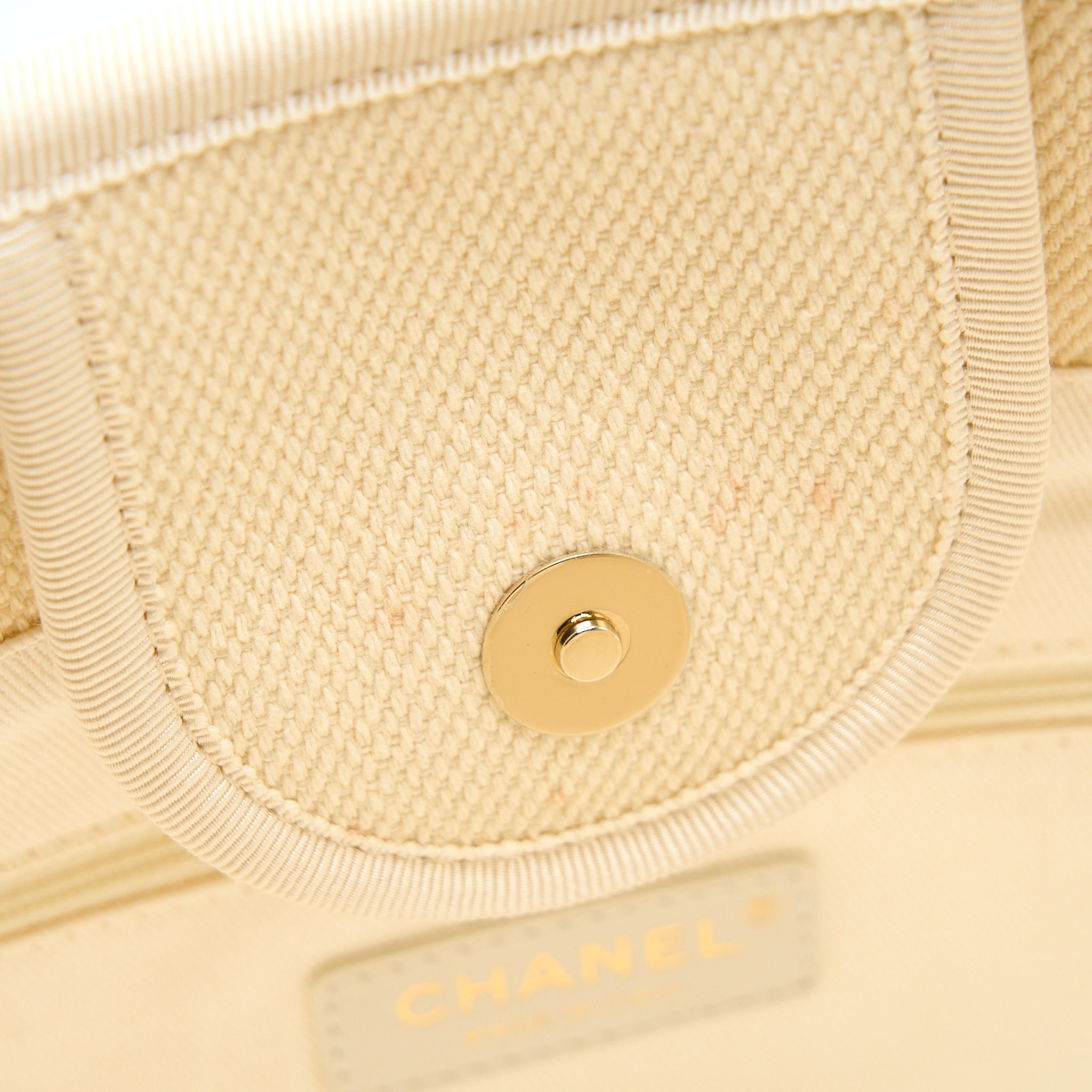 CHANEL DEAUVILLE TOTE BAG CANVAS LIGHT BEIGE LGHW