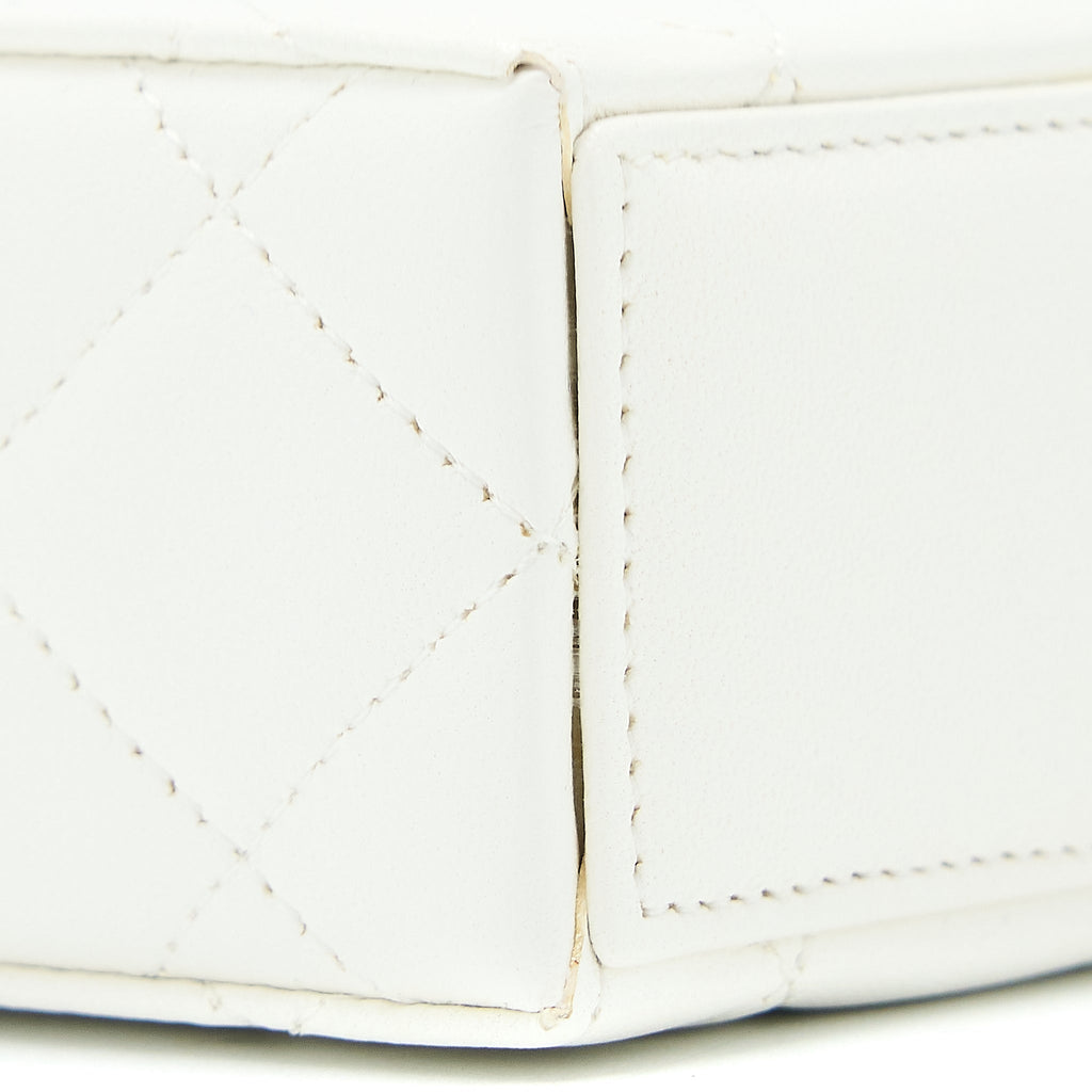 CHANEL 22P QUILTED MINI BOX VANITY WITH CHAIN LAMBSKIN WHITE LGHW