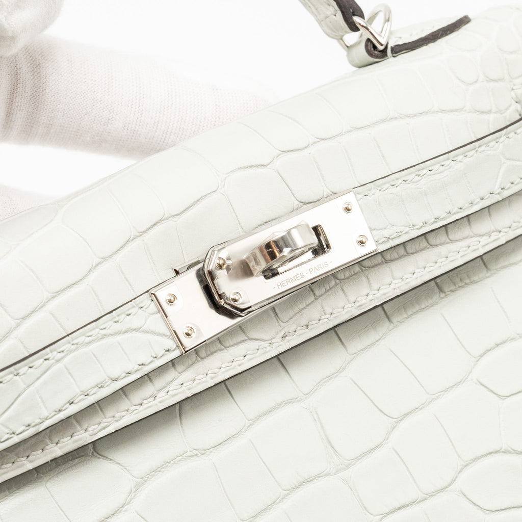 HERMES MINI KELLY II MATTE ALLIGATOR MISSISSIPPIENSIS 0W GRIS NEVE SHW
