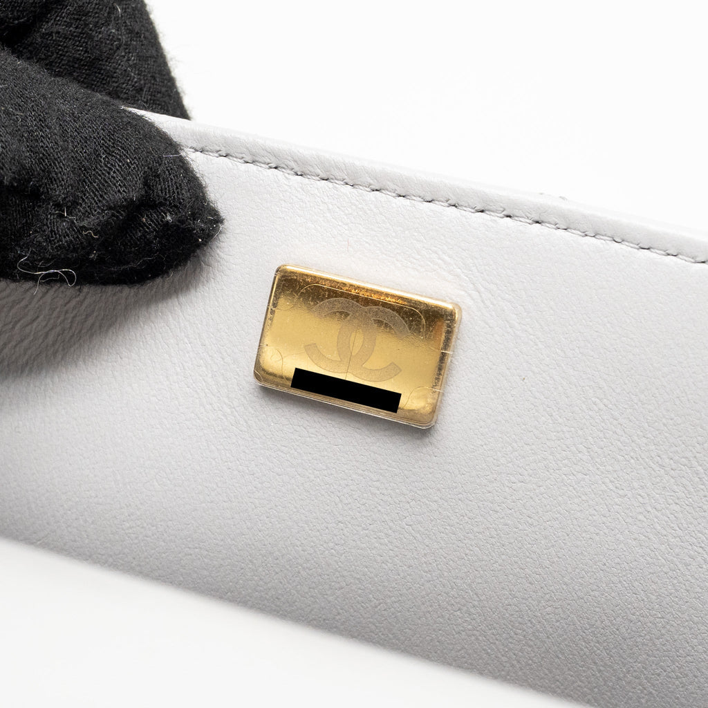 CHANEL TOP HANDLE MINI RECTANGULAR FLAP BAG LAMBSKIN LIGHT GREY LGHW (MICROCHIP)