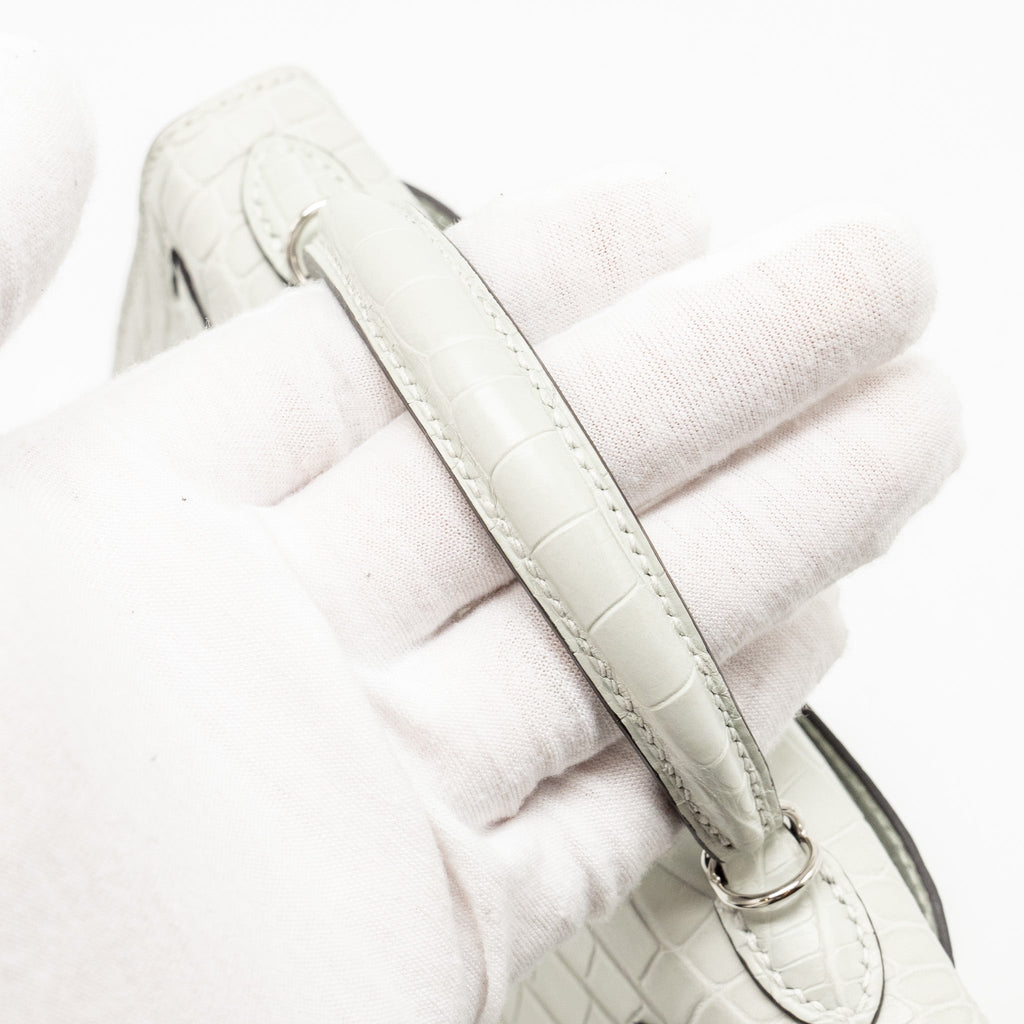HERMES MINI KELLY II MATTE ALLIGATOR MISSISSIPPIENSIS 0W GRIS NEVE SHW