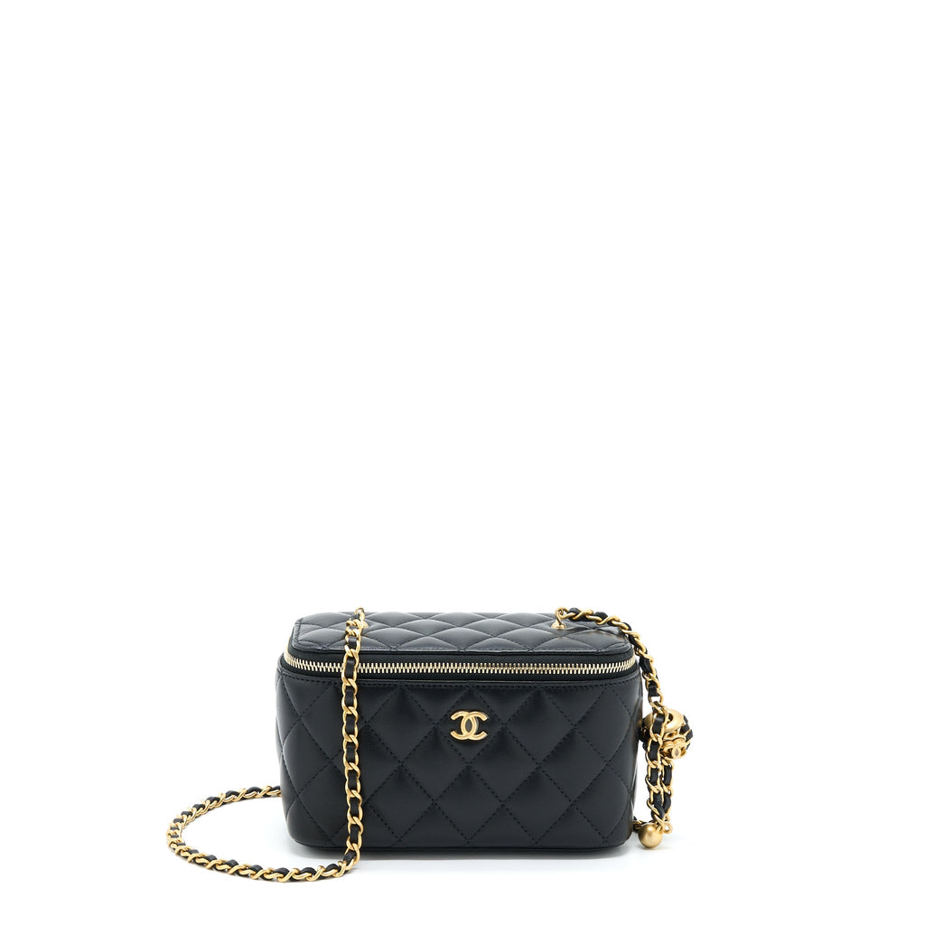 CHANEL 22A PEARL CRUSH LONG VANITY WITH CHAIN LAMBSKIN BLACK GHW