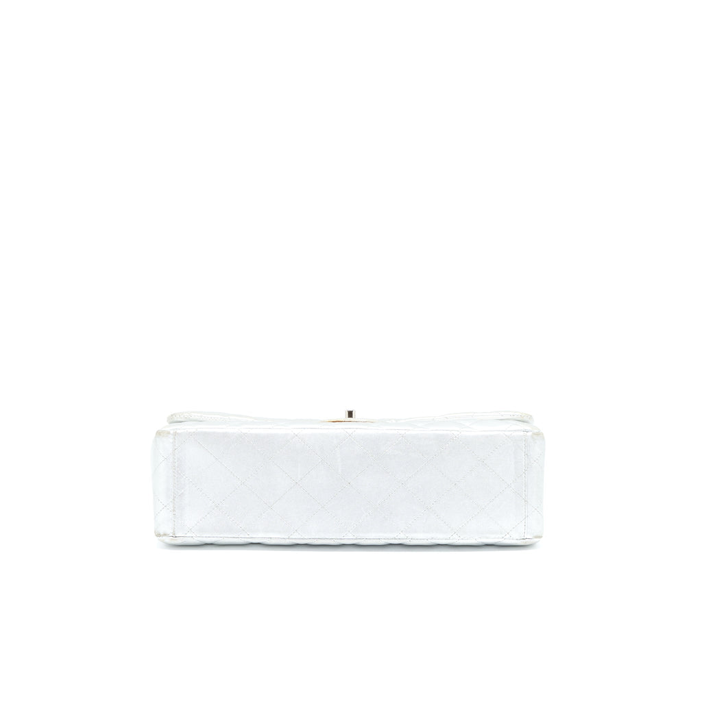 CHANEL MAXI CLASSIC SINGLE FLAP BAG LAMBSKIN SILVER SHW