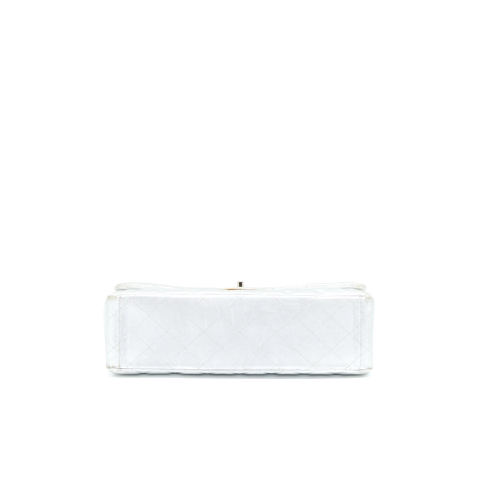 CHANEL MAXI CLASSIC SINGLE FLAP BAG LAMBSKIN SILVER SHW
