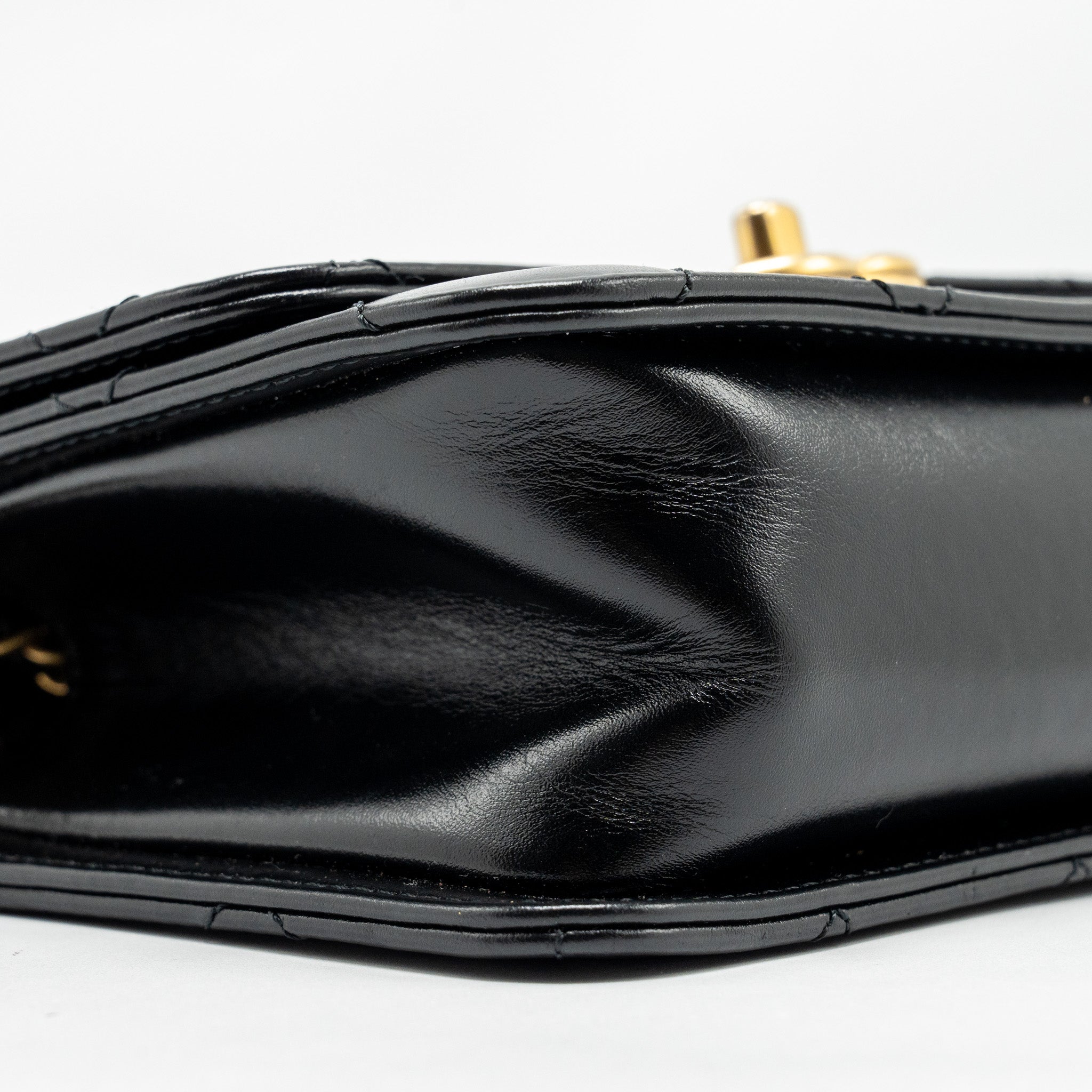 CHANEL GOLD CRUSH MINI FLAP BAG CALFSKIN BLACK GHW (MICROCHIP)