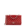 CHANEL CLASSIC JUMBO SINGLE FLAP BAG LAMBSKIN RED SHW