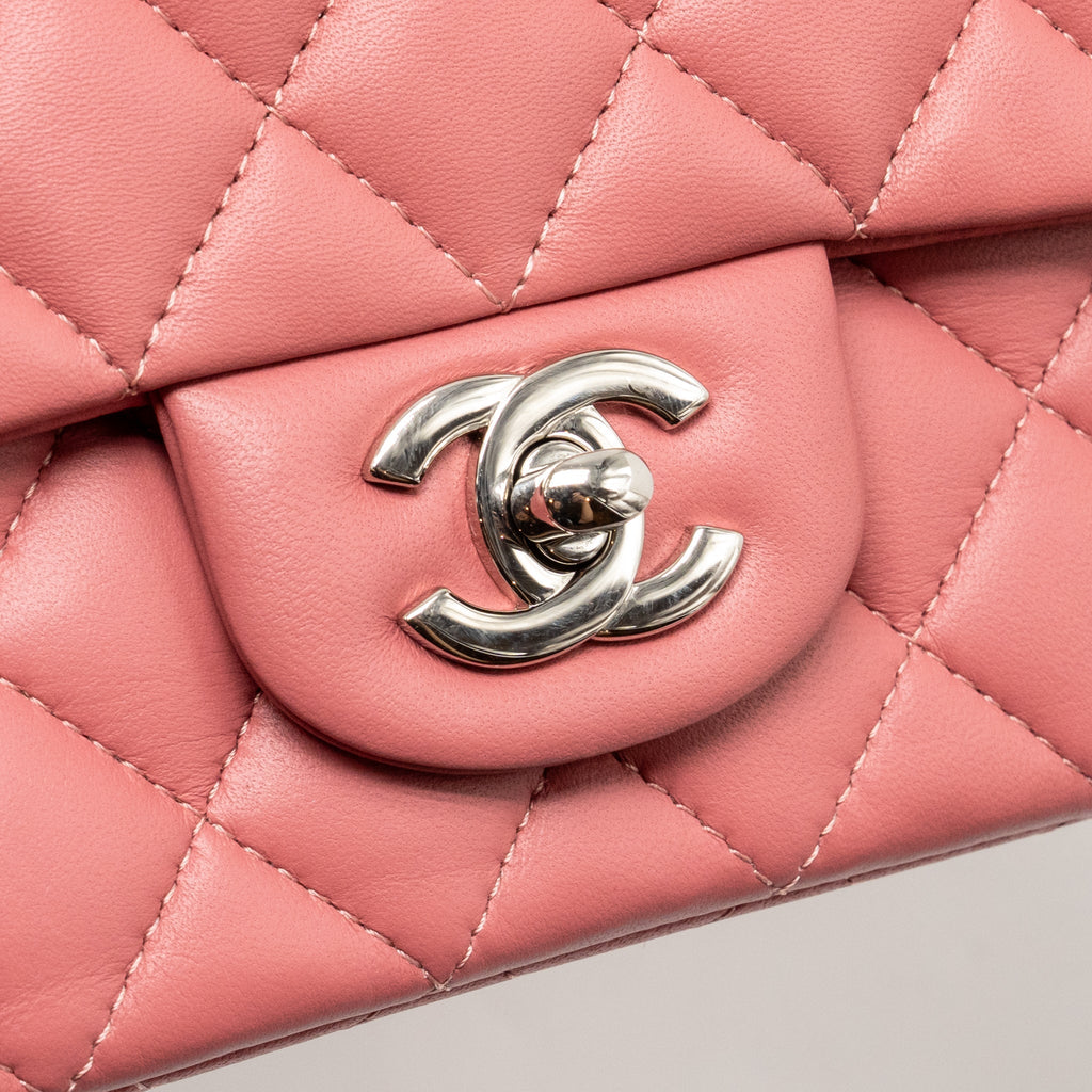 CHANEL MINI RECTANGULAR FLAP BAG LAMBSKIN PINK SHW