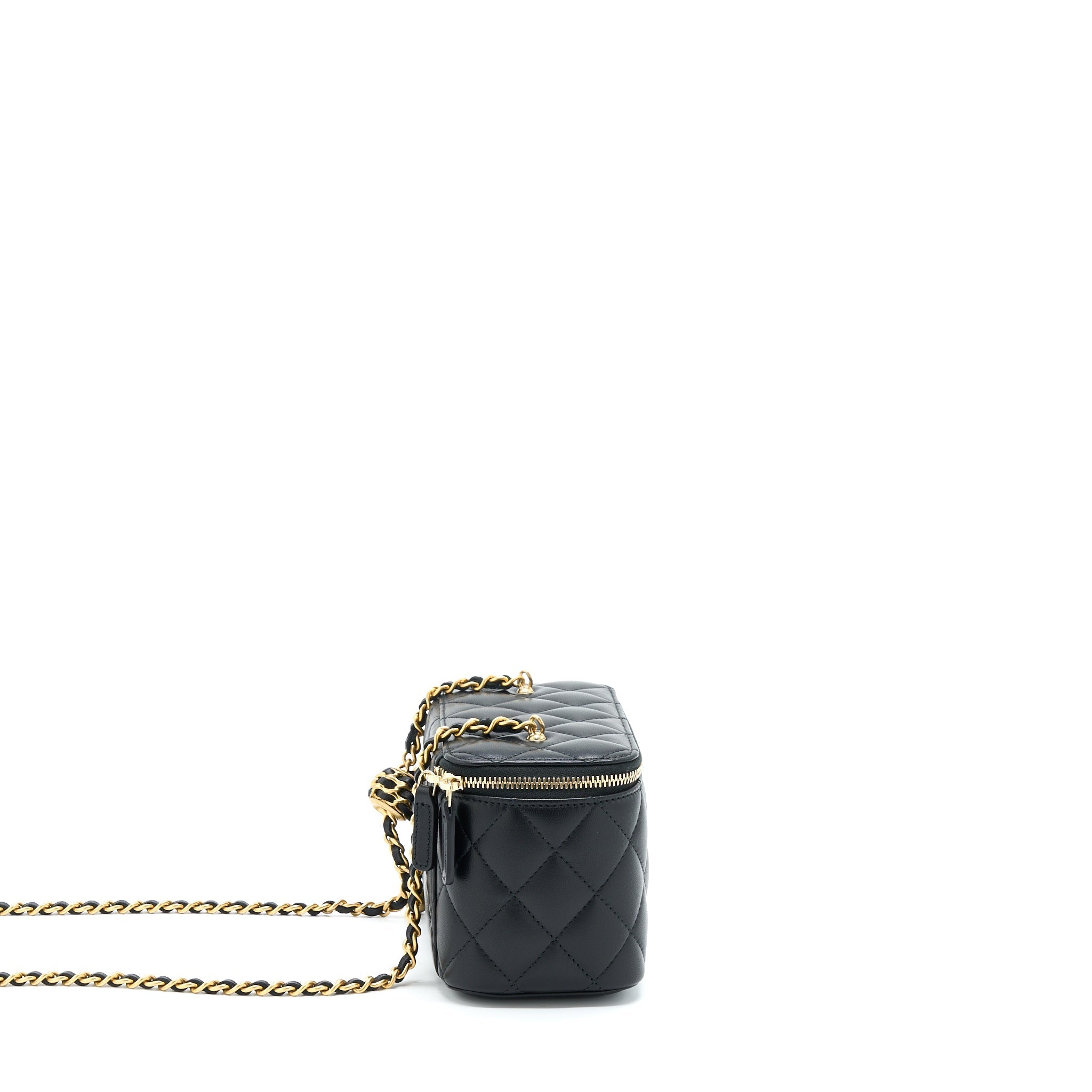 CHANEL 22A PEARL CRUSH LONG VANITY WITH CHAIN LAMBSKIN BLACK GHW