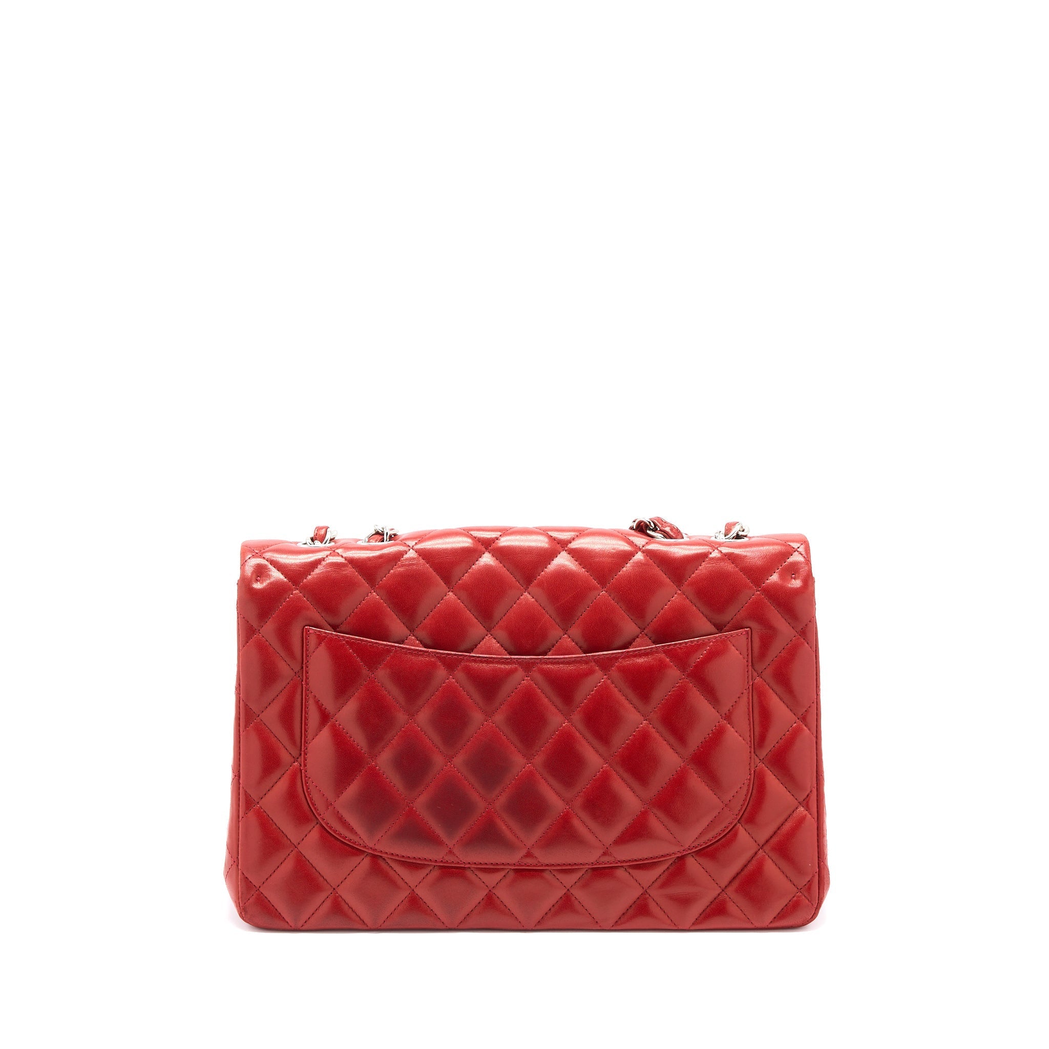 CHANEL CLASSIC JUMBO SINGLE FLAP BAG LAMBSKIN RED SHW