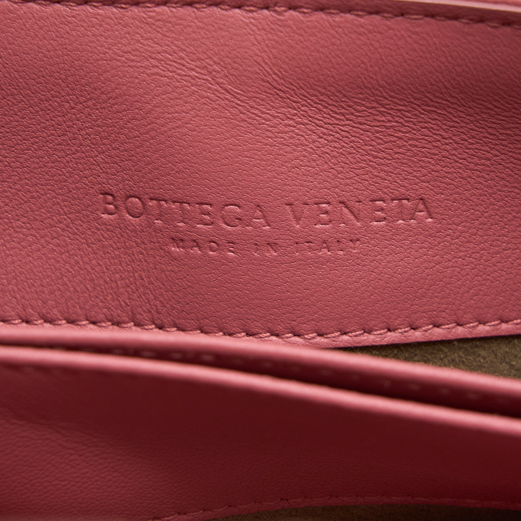 BOTTEGA VENETA OLYMPIA CHAIN BAG NAPPA DARK PINK WITH BLACK HARDWARE