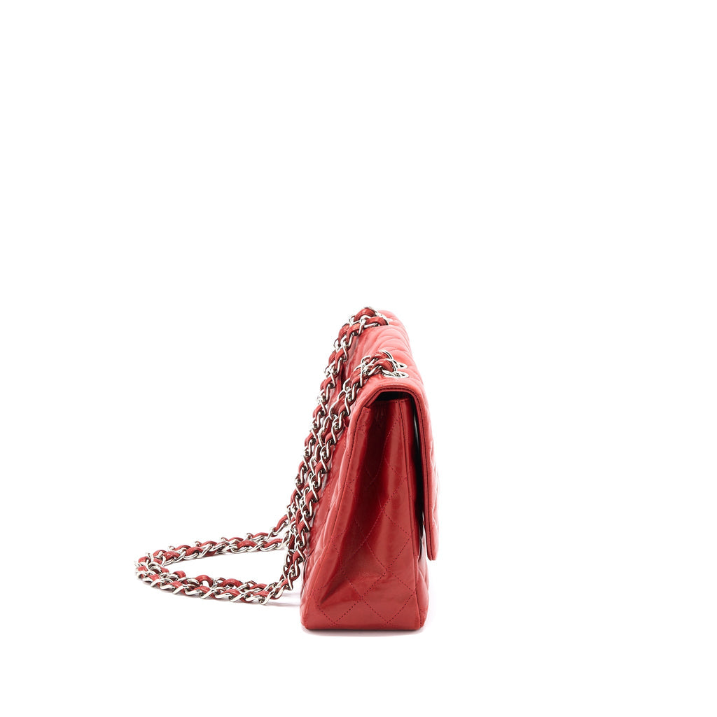 CHANEL CLASSIC JUMBO SINGLE FLAP BAG LAMBSKIN RED SHW