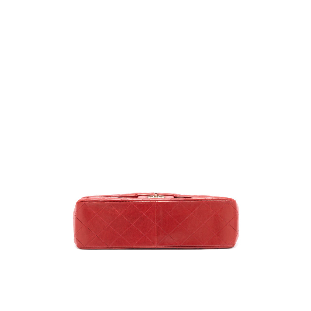 CHANEL CLASSIC JUMBO SINGLE FLAP BAG LAMBSKIN RED SHW