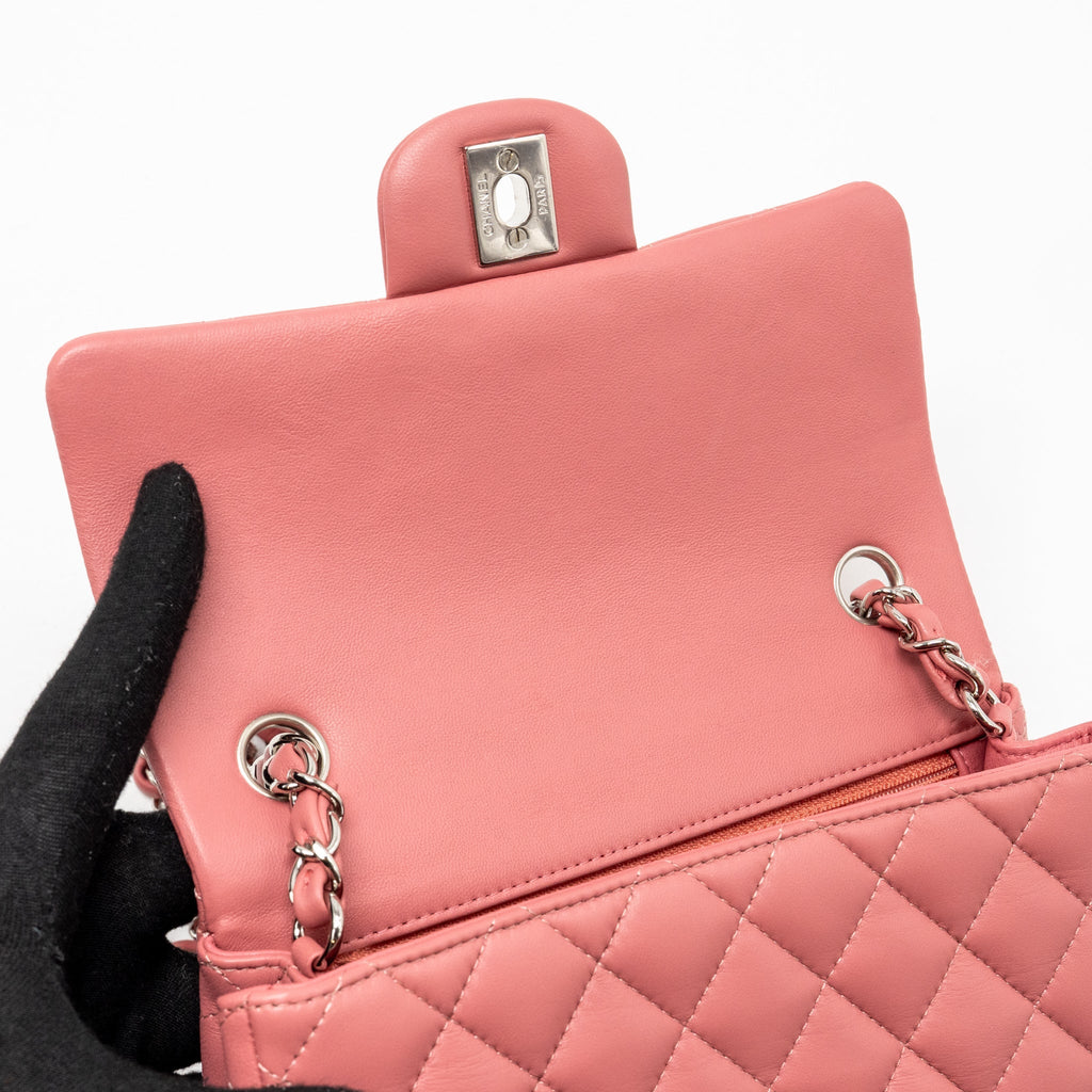 CHANEL MINI RECTANGULAR FLAP BAG LAMBSKIN PINK SHW