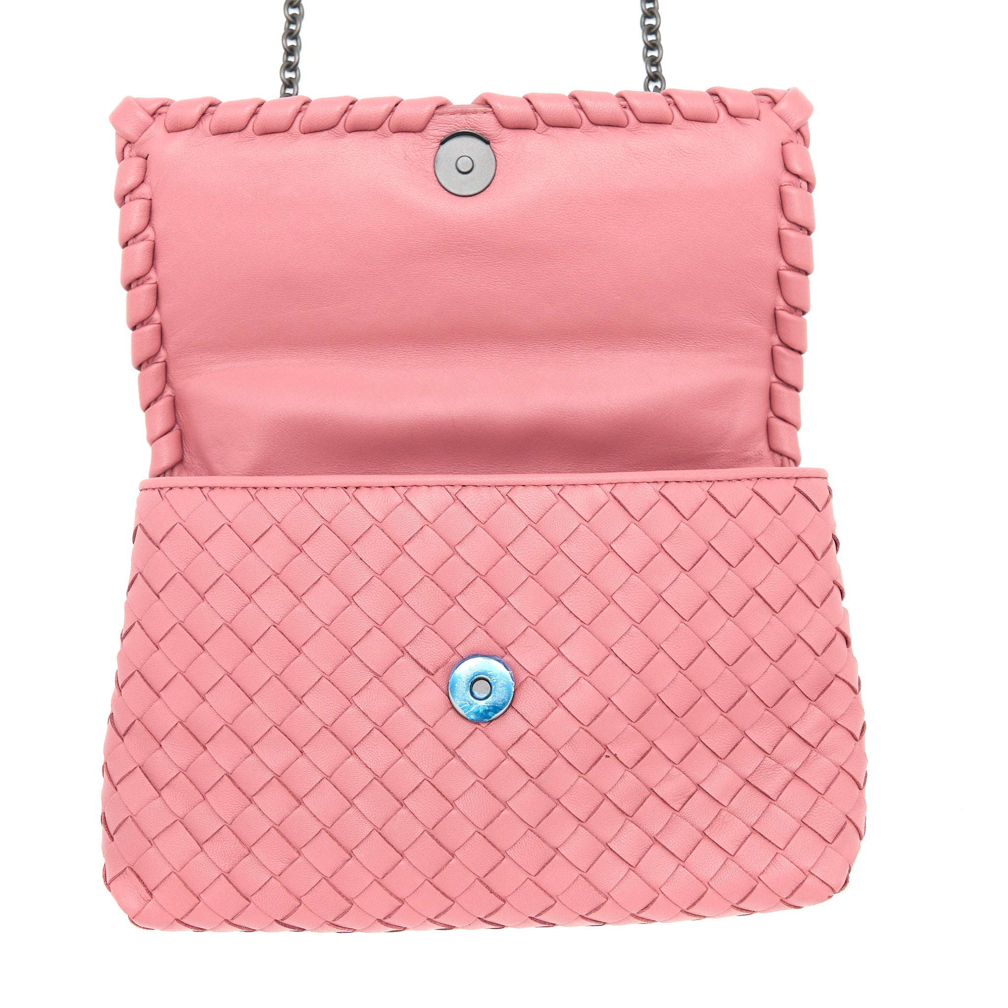 BOTTEGA VENETA OLYMPIA CHAIN BAG NAPPA DARK PINK WITH BLACK HARDWARE