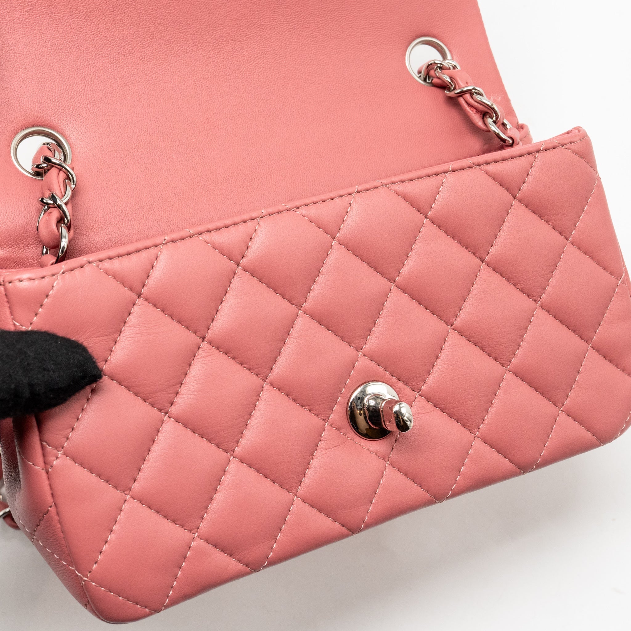 CHANEL MINI RECTANGULAR FLAP BAG LAMBSKIN PINK SHW