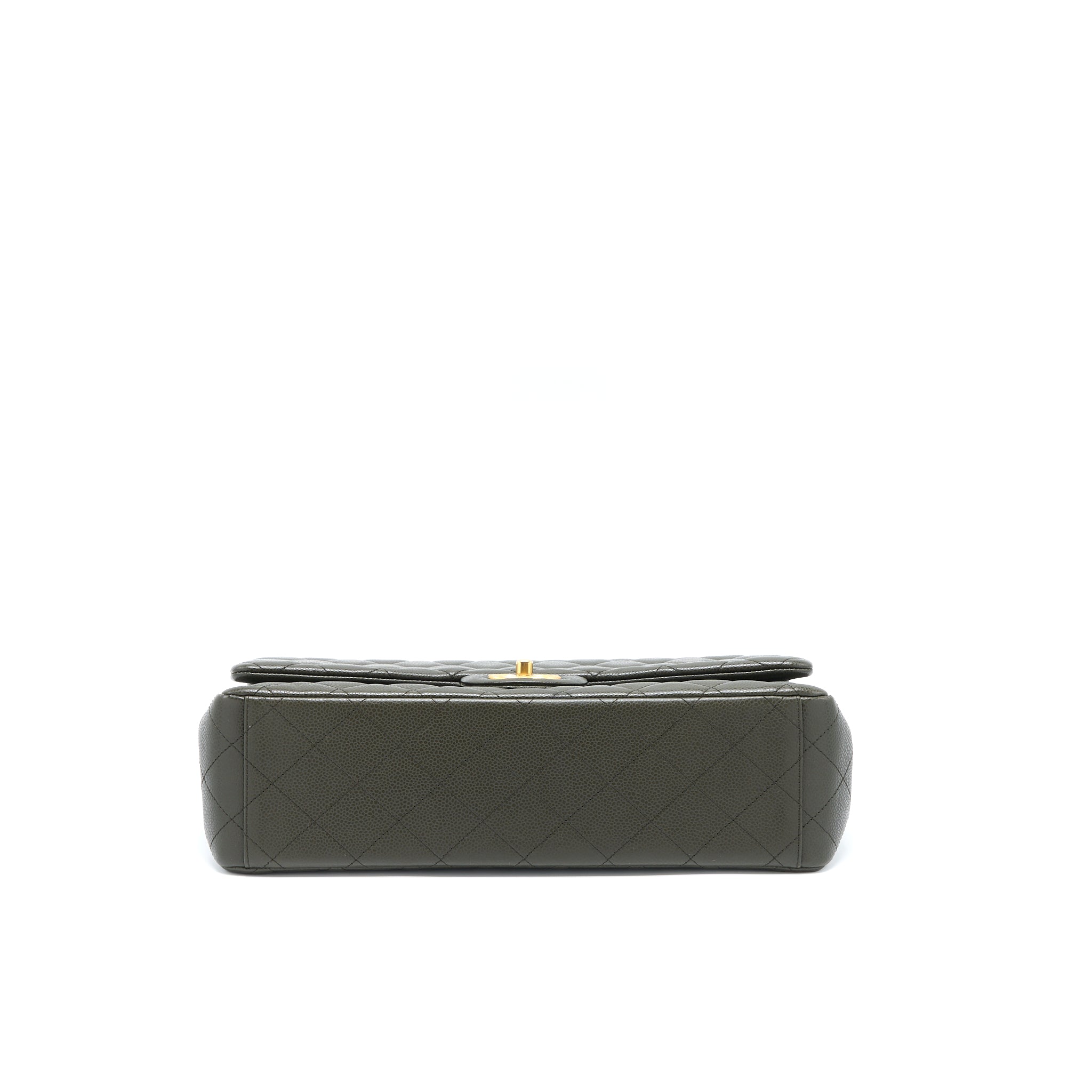CHANEL MAXI CLASSIC DOUBLE FLAP BAG CAVIAR OLIVE GREEN BRUSHED GHW