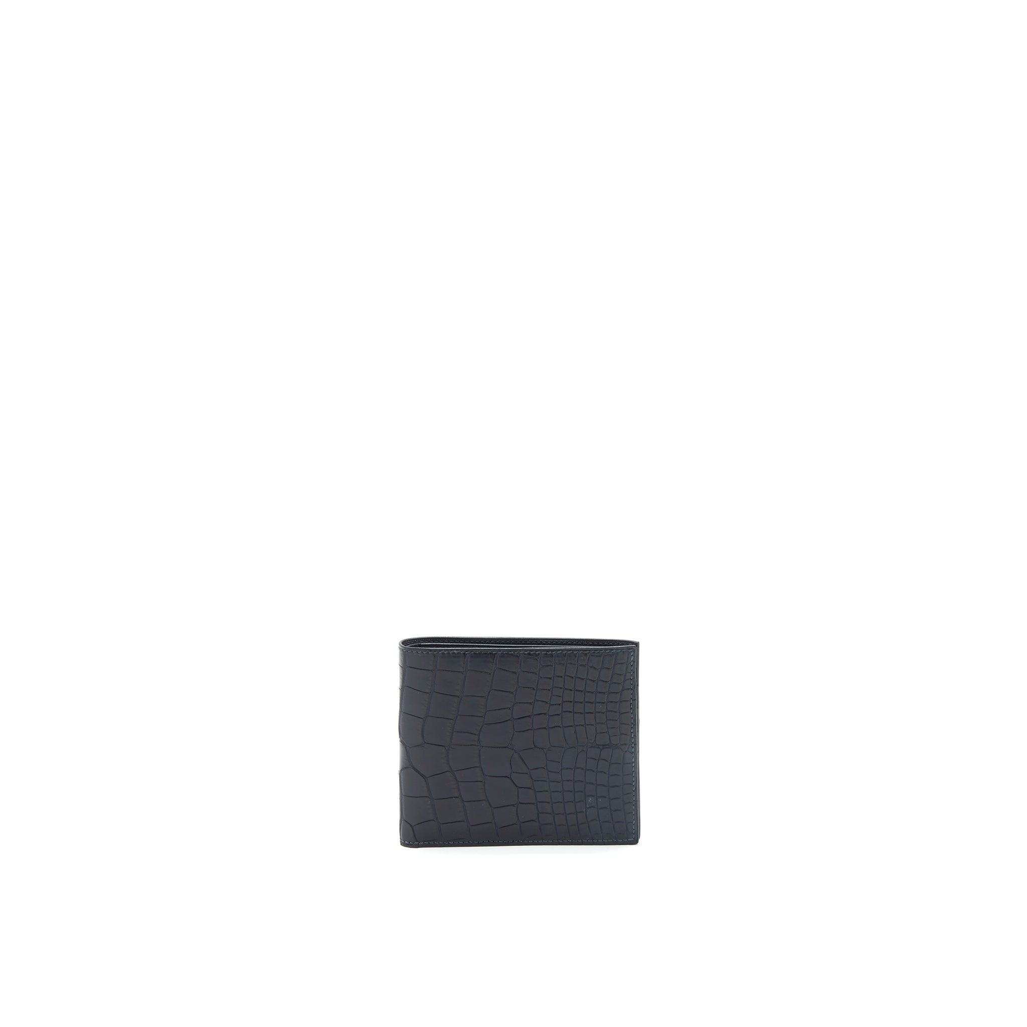 HERMES EMERALD ALLIGATOR EXOTIC LEATHER MEN'S SUIT BIFOLD BIFOLD POCKET WALLET IN DARK NAVY