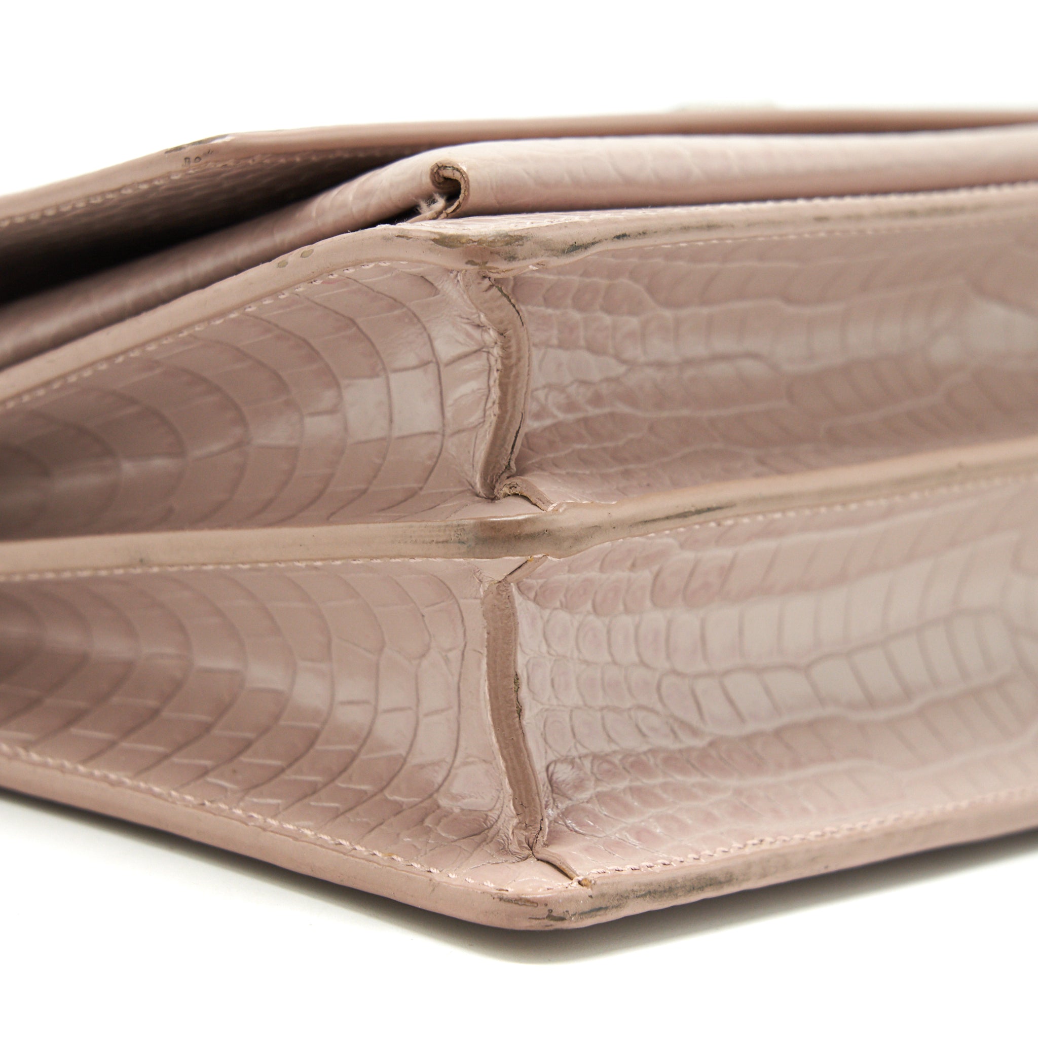SAINT LAURENT SUNSET BAG CROCODILE EMBOSSED PINK SHW