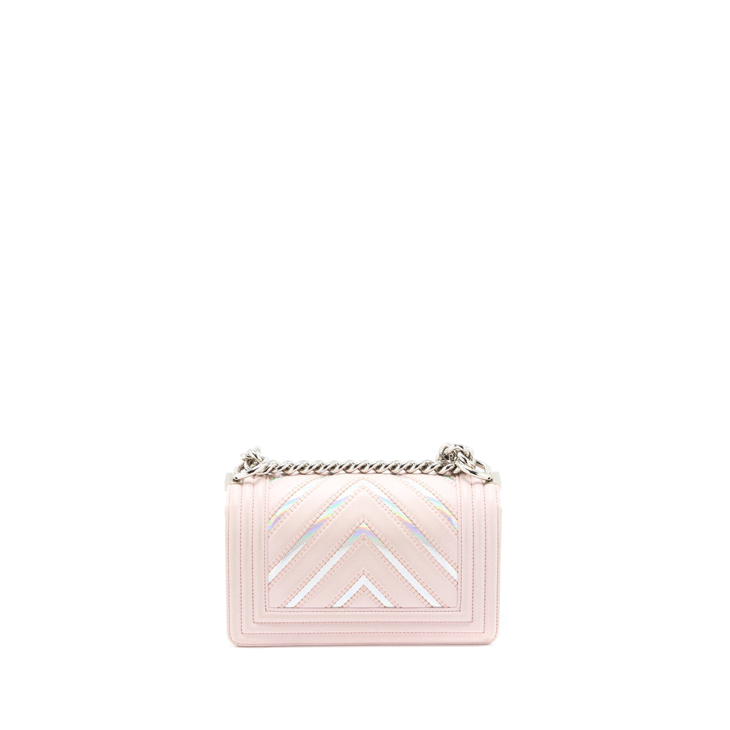 CHANEL CHEVRON SMALL BOY BAG LIMITED EDITION LAMBSKIN LIGHT PINK SHW