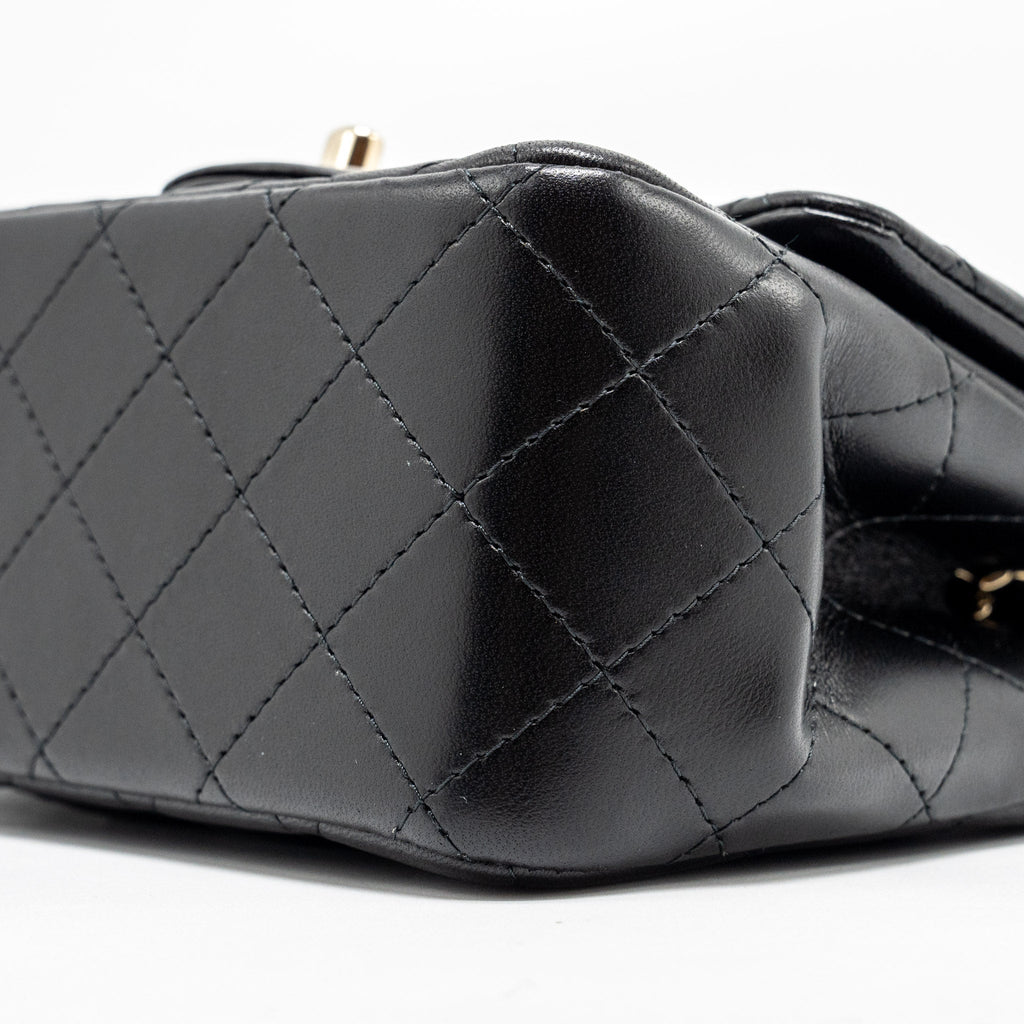 CHANEL MINI SQUARE FLAP BAG LAMBSKIN BLACK LGHW (MICROCHIP)