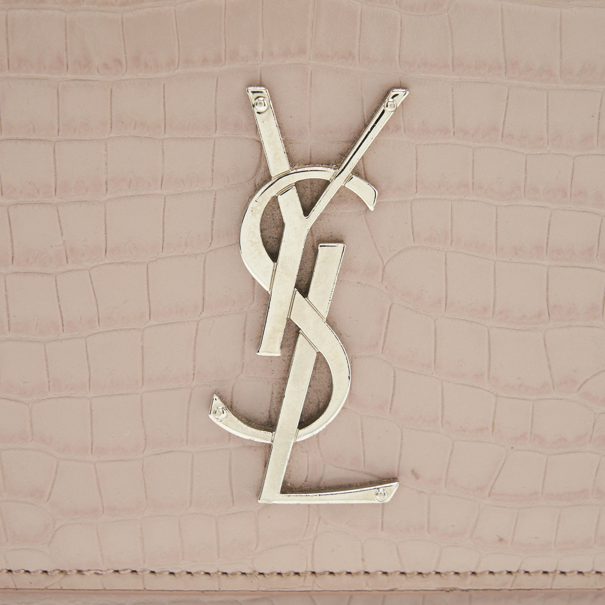 SAINT LAURENT SUNSET BAG CROCODILE EMBOSSED PINK SHW