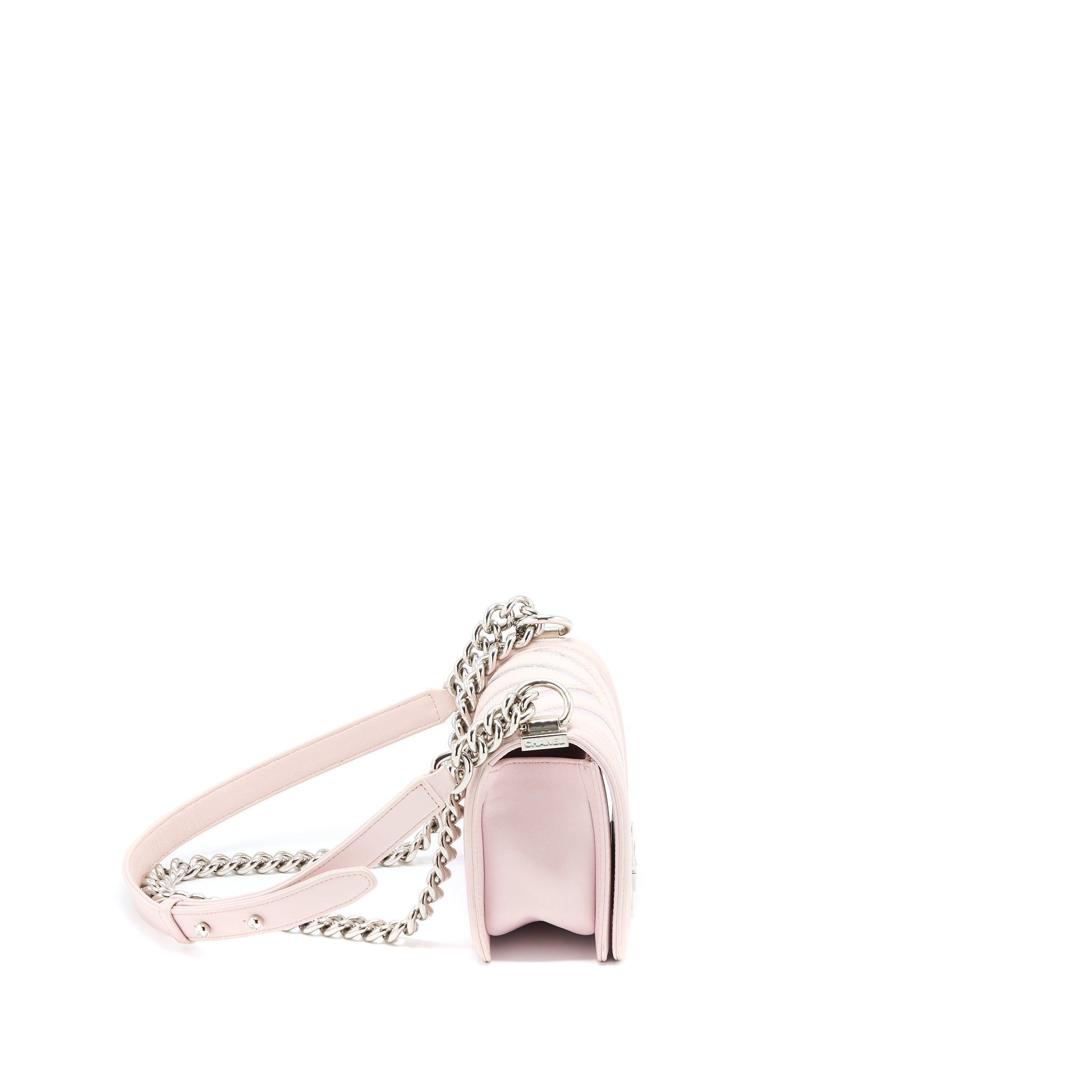 CHANEL CHEVRON SMALL BOY BAG LIMITED EDITION LAMBSKIN LIGHT PINK SHW
