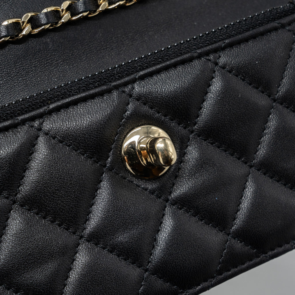 CHANEL MINI TRENDY CC WALLET ON CHAIN LAMBSKIN BLACK LGHW (MICROCHIP)