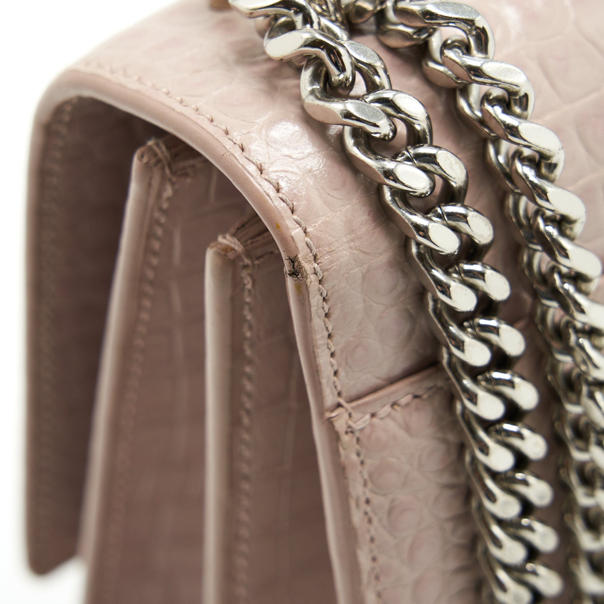 SAINT LAURENT SUNSET BAG CROCODILE EMBOSSED PINK SHW