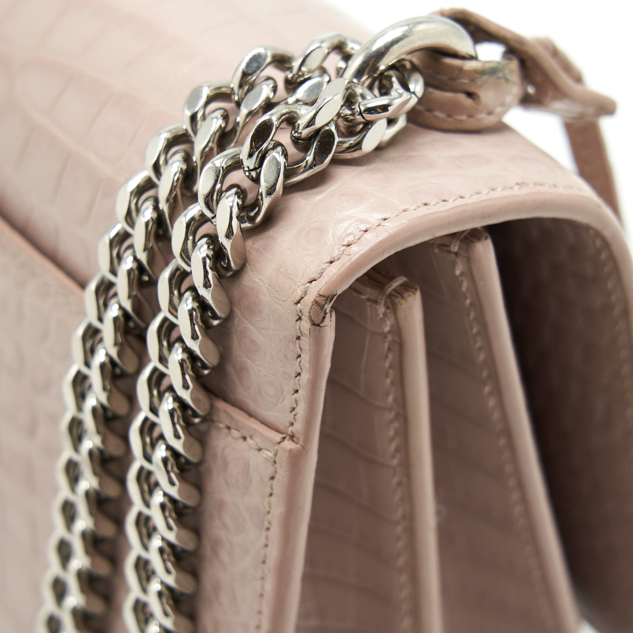 SAINT LAURENT SUNSET BAG CROCODILE EMBOSSED PINK SHW
