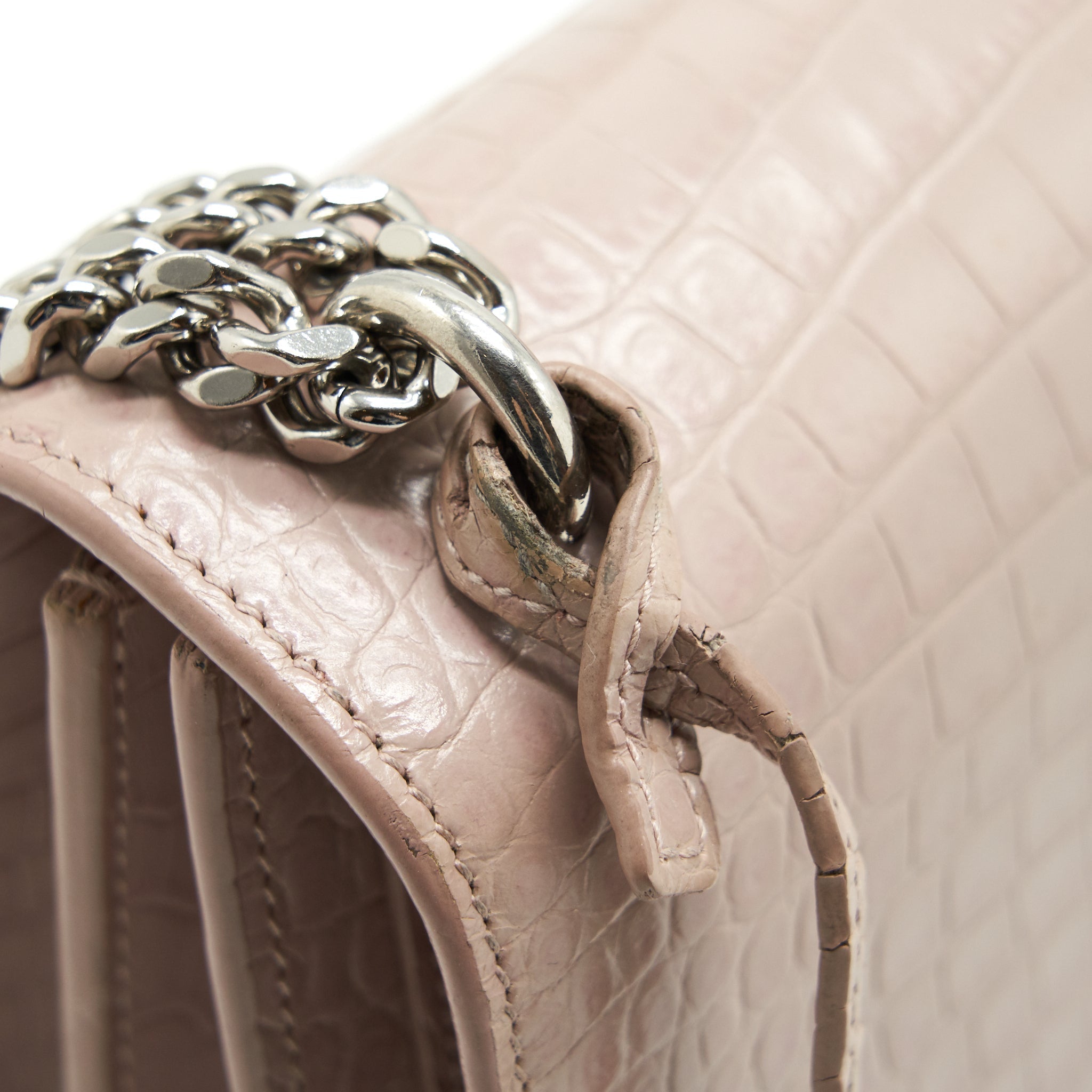 SAINT LAURENT SUNSET BAG CROCODILE EMBOSSED PINK SHW