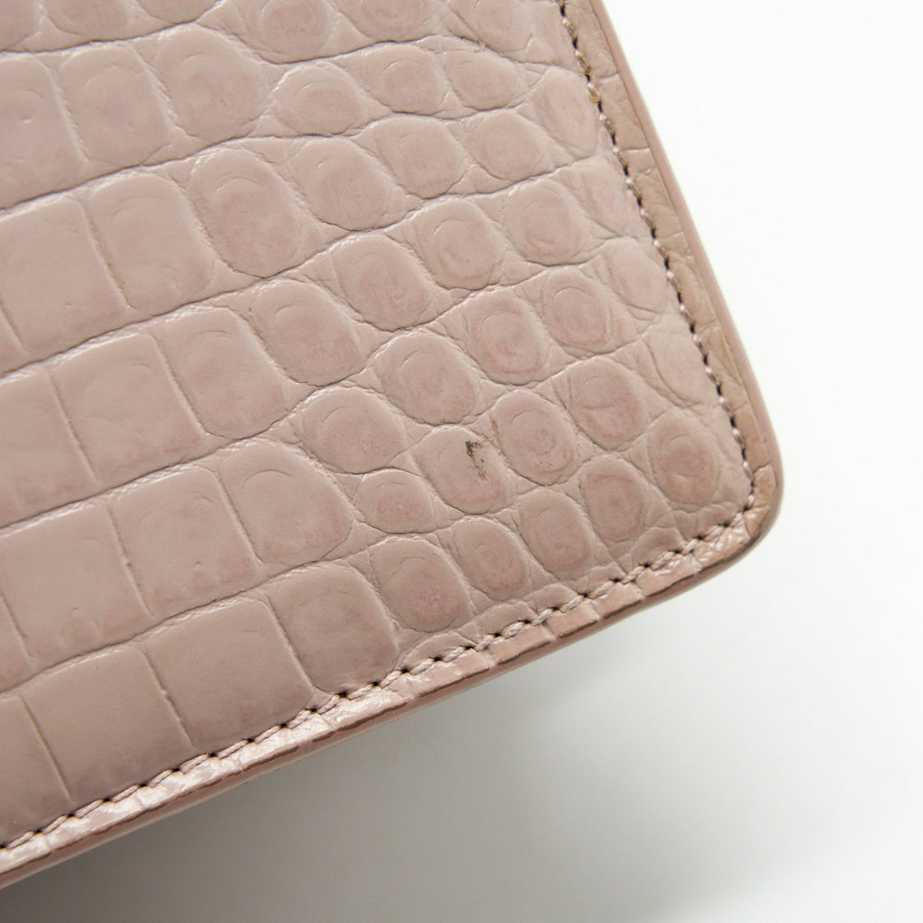 SAINT LAURENT SUNSET BAG CROCODILE EMBOSSED PINK SHW