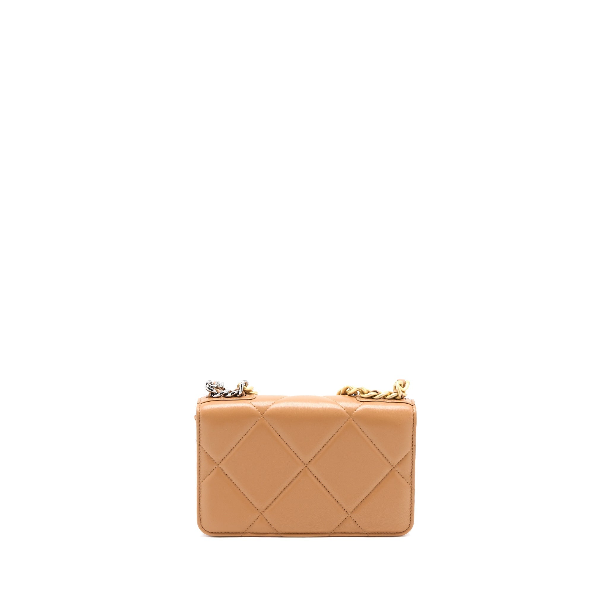 CHANEL 19 WALLET ON CHAIN LAMBSKIN CARAMEL MULTICOLOUR HARDWARE (MICROCHIP)