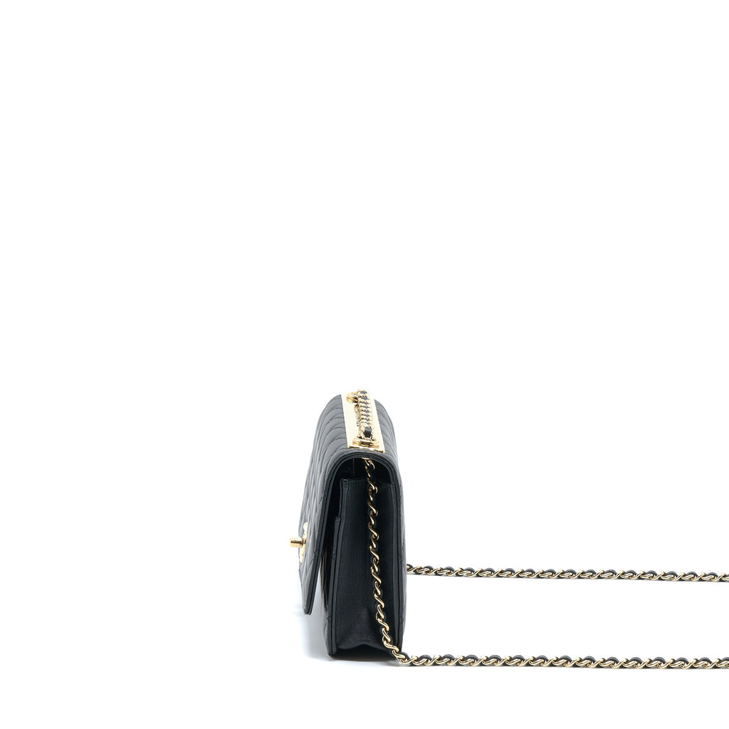 CHANEL TRENDY CC WALLET ON CHAIN LAMBSKIN BLACK GHW