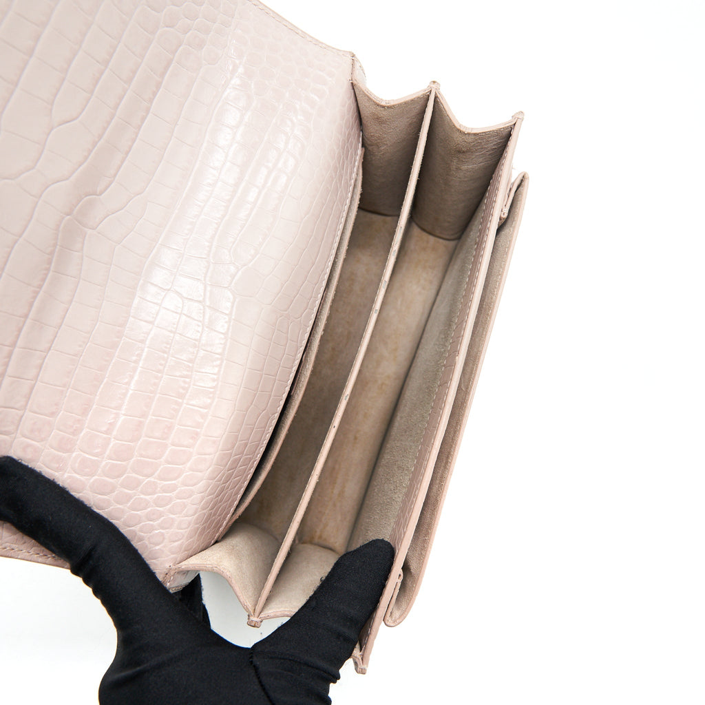 SAINT LAURENT SUNSET BAG CROCODILE EMBOSSED PINK SHW