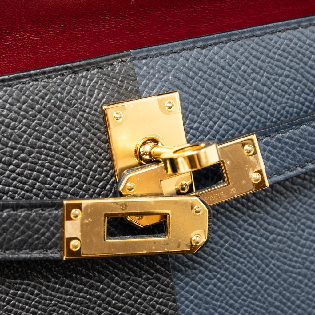 HERMES MINI KELLY II CASAQUE EPSOM BLEU INDIGO/NOIR/ROUGE GRENAT GHW