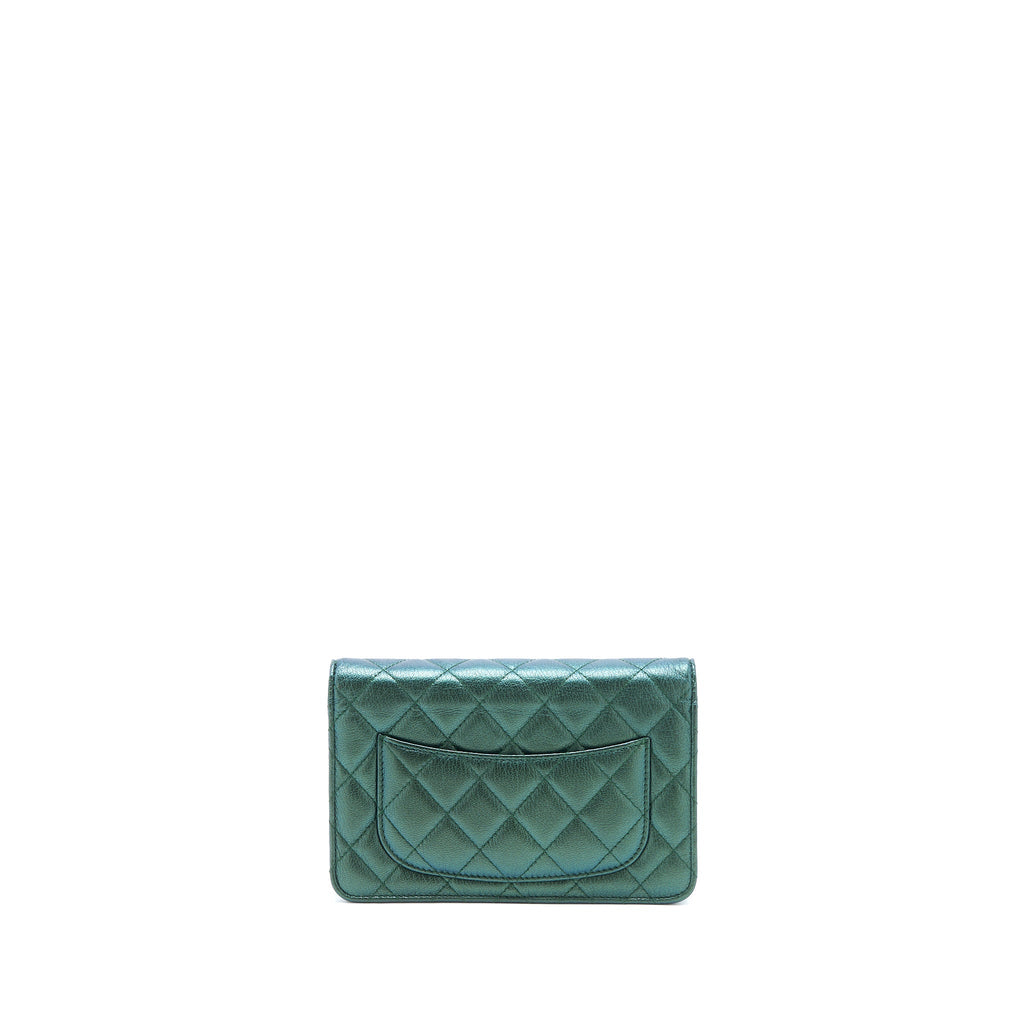 CHANEL CLASSIC WALLET ON CHAIN GOATSKIN IRIDESCENT GREEN RAINBOW HARDWARE