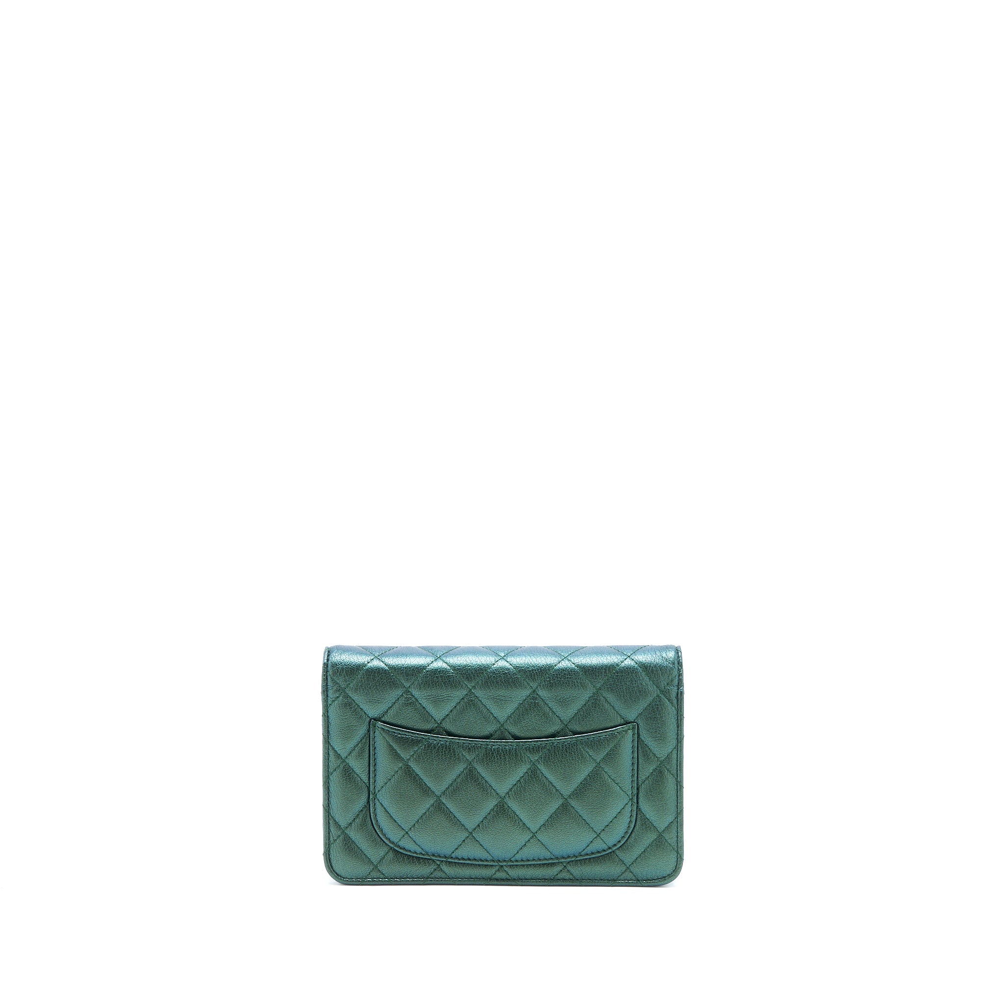 CHANEL CLASSIC WALLET ON CHAIN GOATSKIN IRIDESCENT GREEN RAINBOW HARDWARE