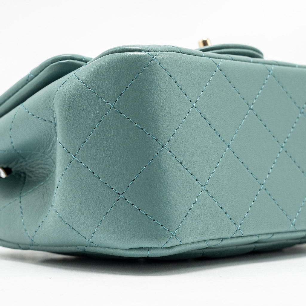 CHANEL MINI SQUARE FLAP BAG LAMBSKIN GREEN LGHW (MICROCHIP)