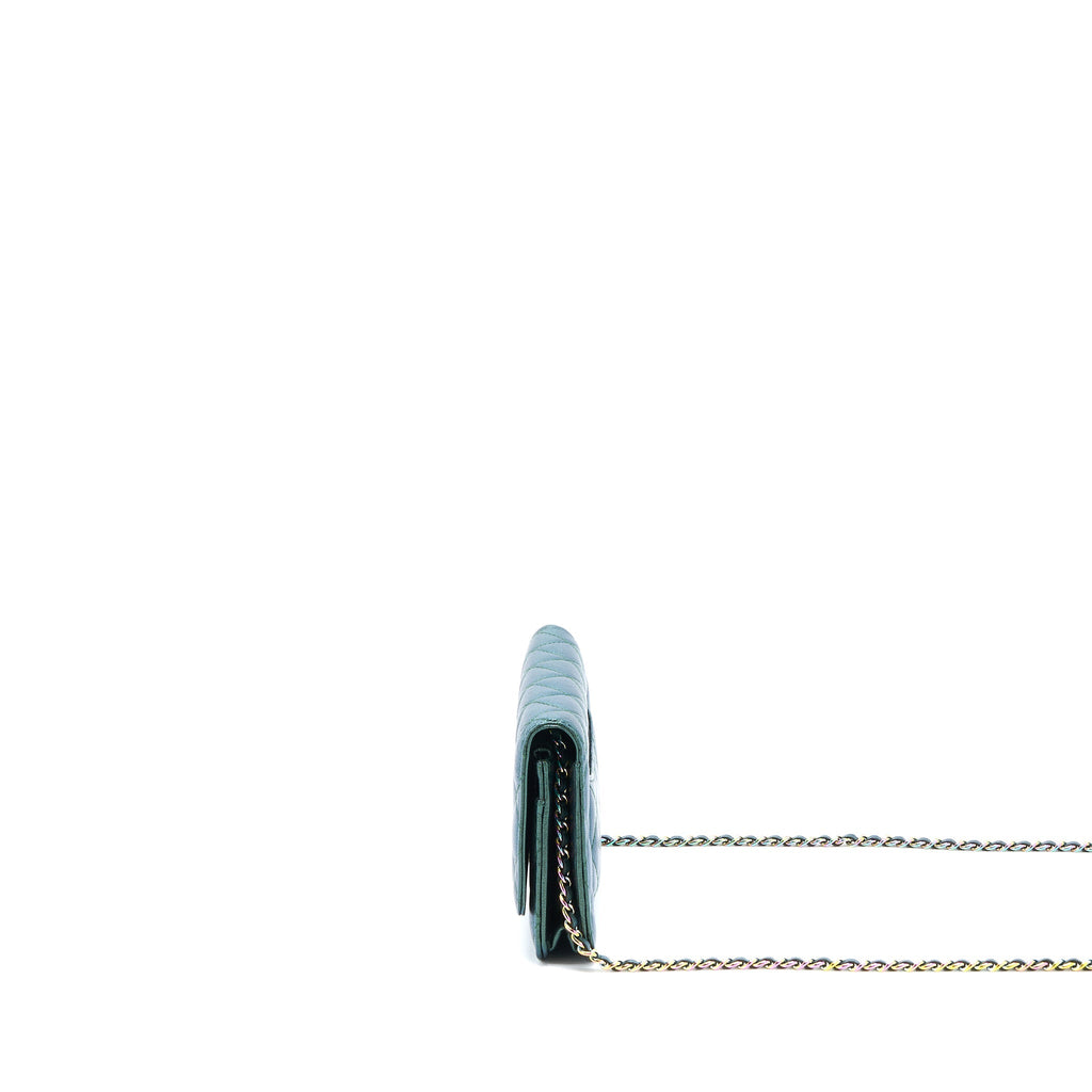 CHANEL CLASSIC WALLET ON CHAIN GOATSKIN IRIDESCENT GREEN RAINBOW HARDWARE