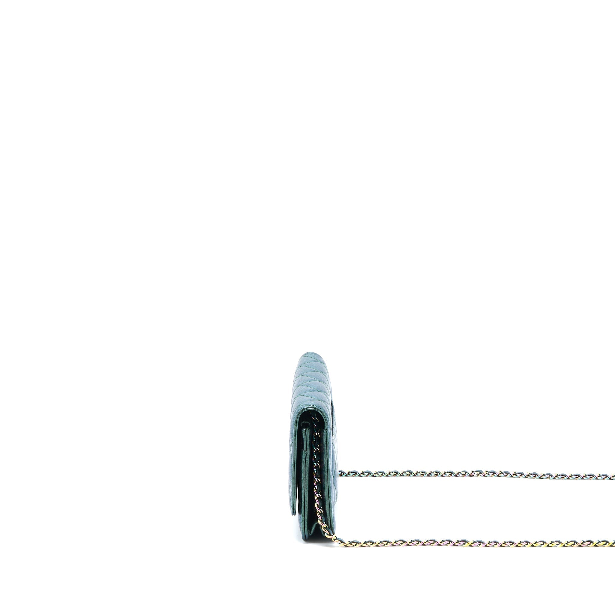 CHANEL CLASSIC WALLET ON CHAIN GOATSKIN IRIDESCENT GREEN RAINBOW HARDWARE