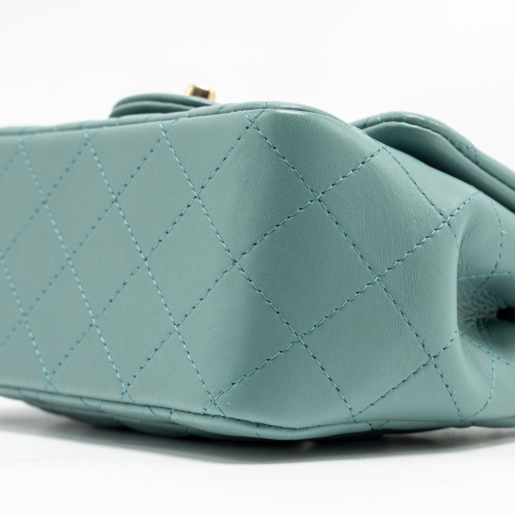 CHANEL MINI SQUARE FLAP BAG LAMBSKIN GREEN LGHW (MICROCHIP)