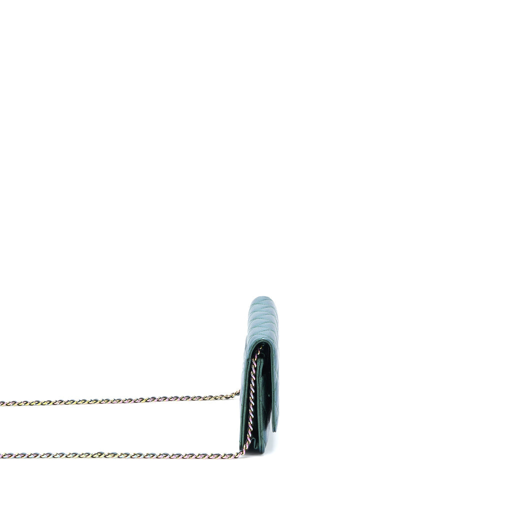 CHANEL CLASSIC WALLET ON CHAIN GOATSKIN IRIDESCENT GREEN RAINBOW HARDWARE