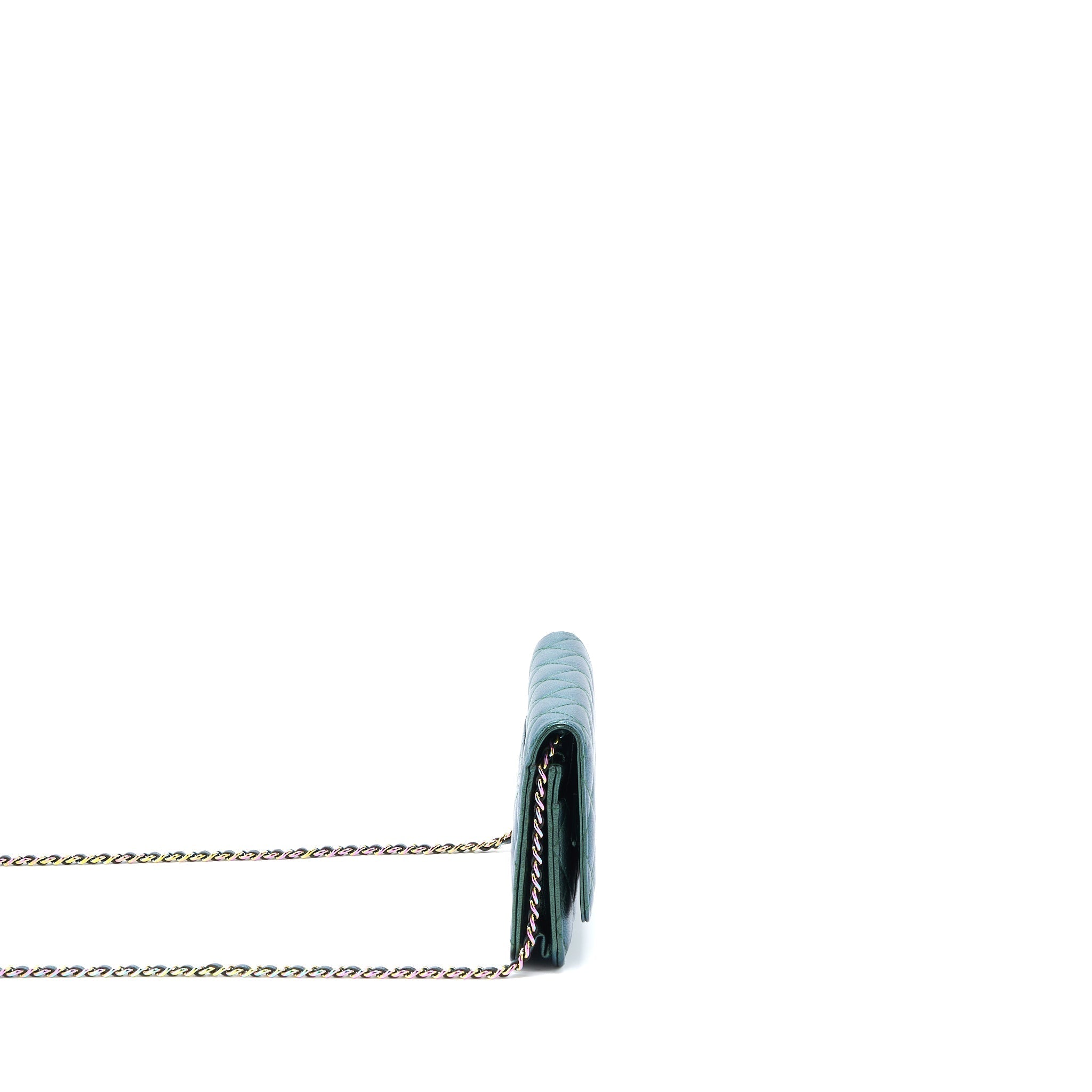 CHANEL CLASSIC WALLET ON CHAIN GOATSKIN IRIDESCENT GREEN RAINBOW HARDWARE